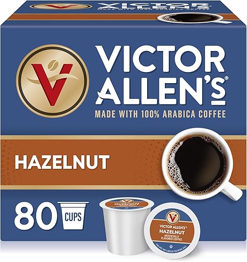 Victor Allen's Coffee Hazelnut Flavored, Medium Roast, 80 Count, Single Serve Coffee Pods for Keurig K-Cup Brewers