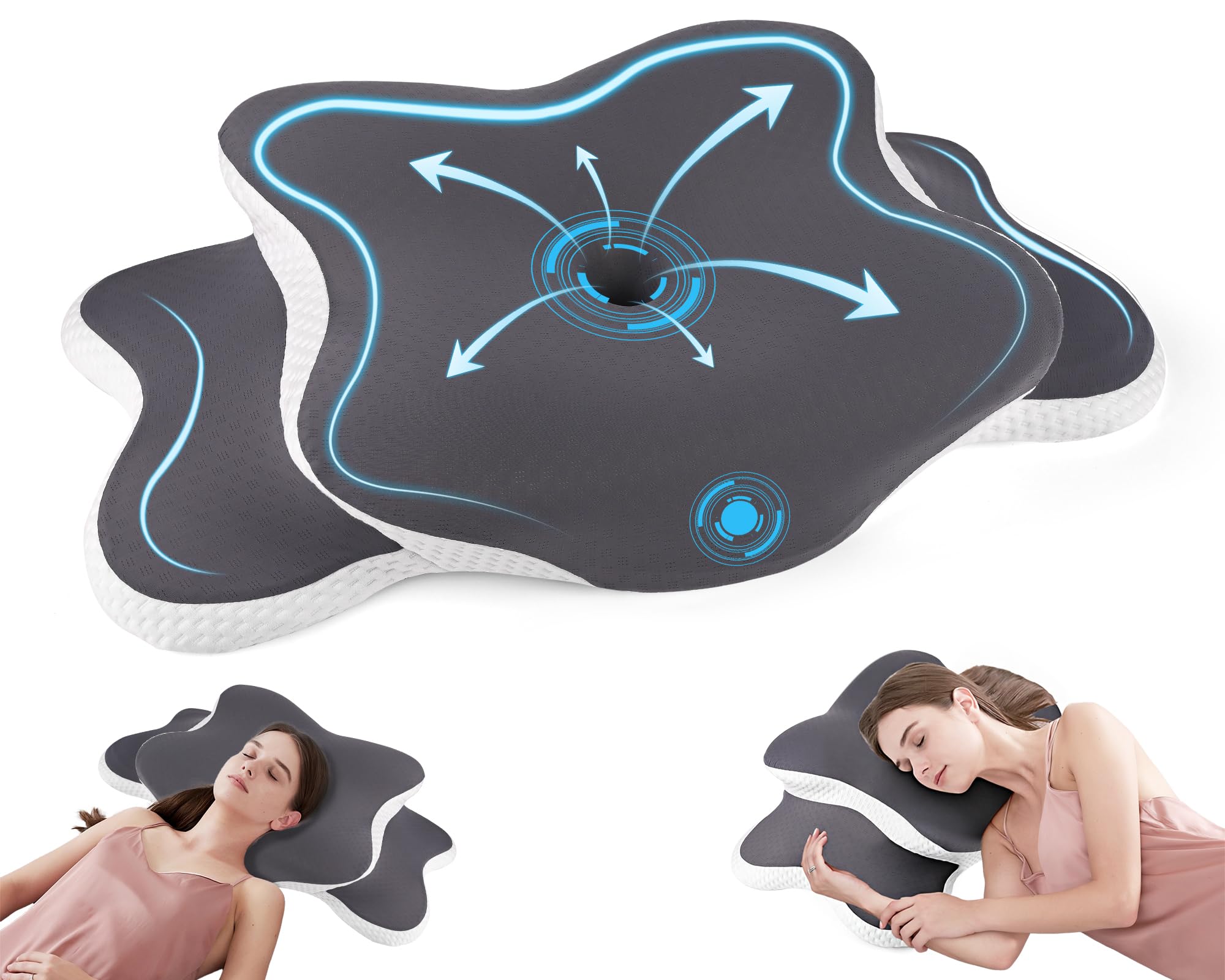 Cuscino Cervicale per Dormire Grande, 2 in 1 Cuscino in Memory Foam per Dolore alla Spalla, Cuscino Ortopedico per chi dorme sul Fianco, Sulla Schiena e Sullo Stomaco-65 x 40 cm x 14/11 cm