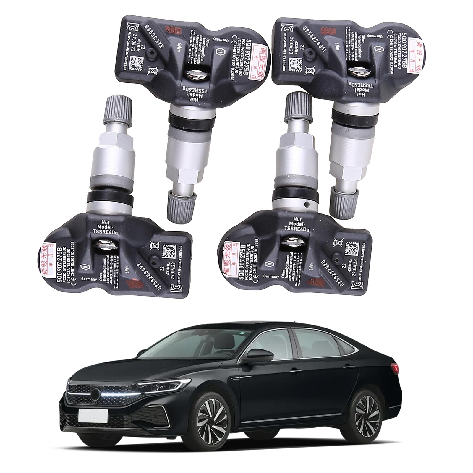 LICHENGTAI 4 x Sensori di monitoraggio pressione pneumatici TPMS 5Q0907275B per Porsche VW Skoda Seat A3 A4 A5 A6 A7 Q3 Q5 Car Tyre Pressure Monitor Sensor RDKS Sensore