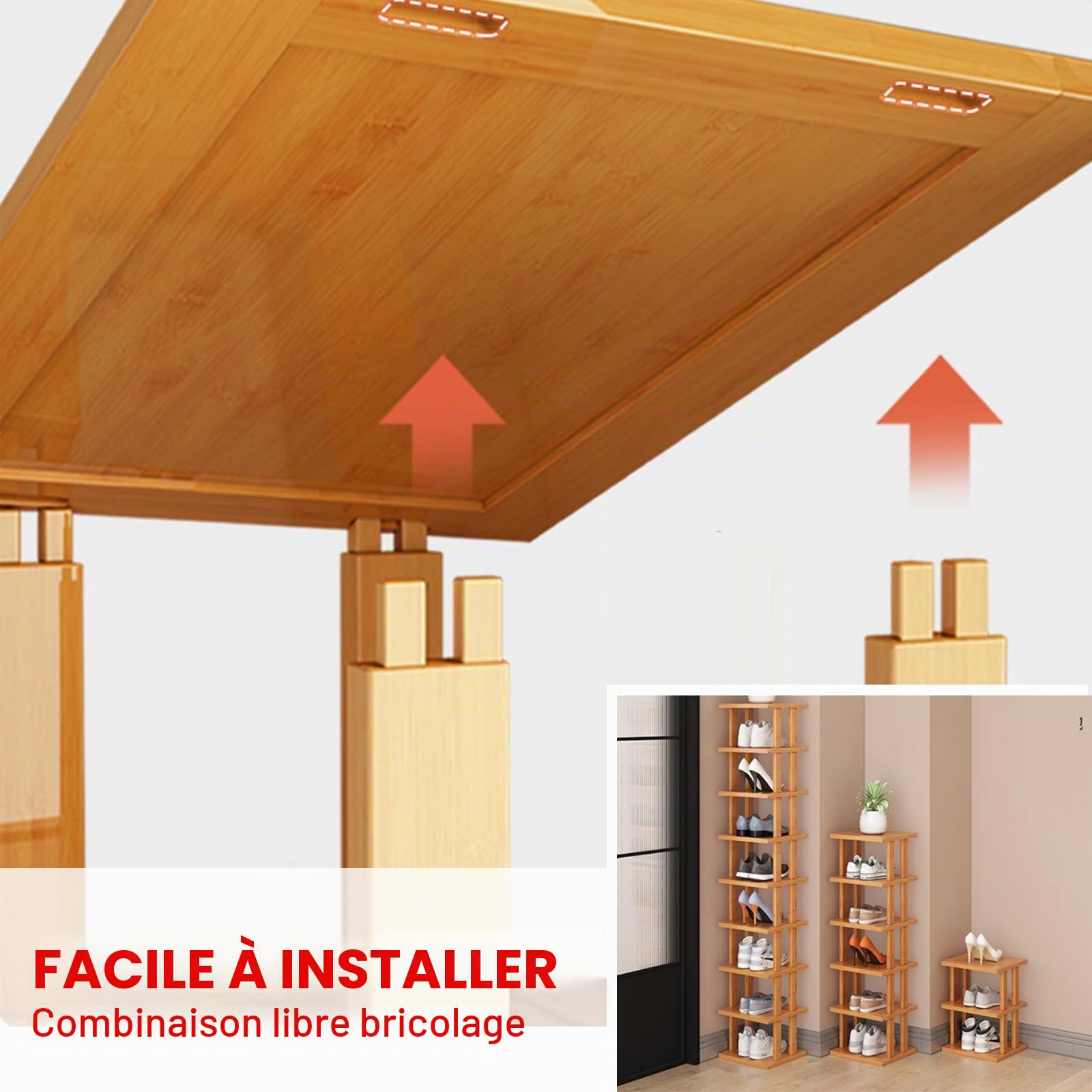 Meuble Chaussure Bois, Meuble a Chaussures Exterieur Imperméable, Range Chaussure, Etagere Colonne, Étagère à Chaussures Haute et Étroite for Entrée, Dortoir, sous Le Lit