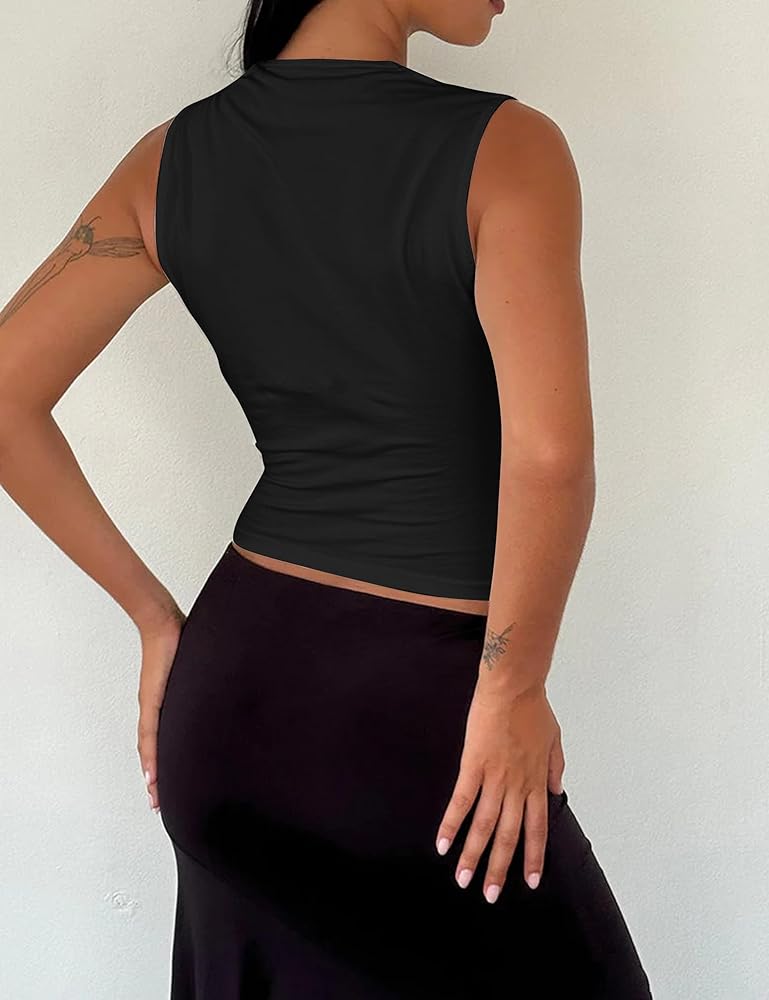 KIGRAD Women Y2k Bow Tank Top Sleeveless Scoop Neck Crop