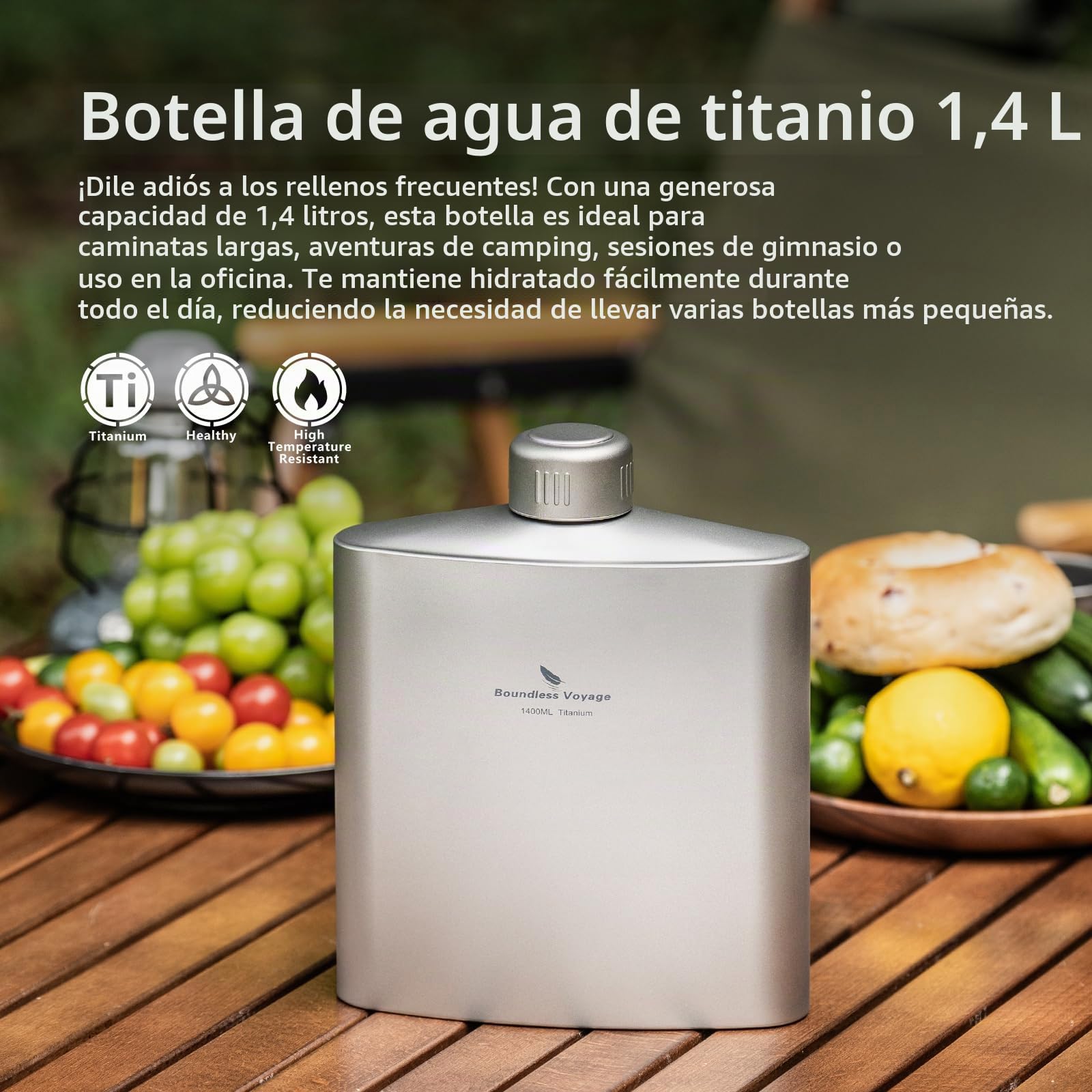 Boundless Voyage Botella de agua de titanio de 1400 ml, cantimplora de viaje D-3008D | Botella deportiva de gran capacidad, botella de boca ancha, para escalada al aire libre, camping, senderismo
