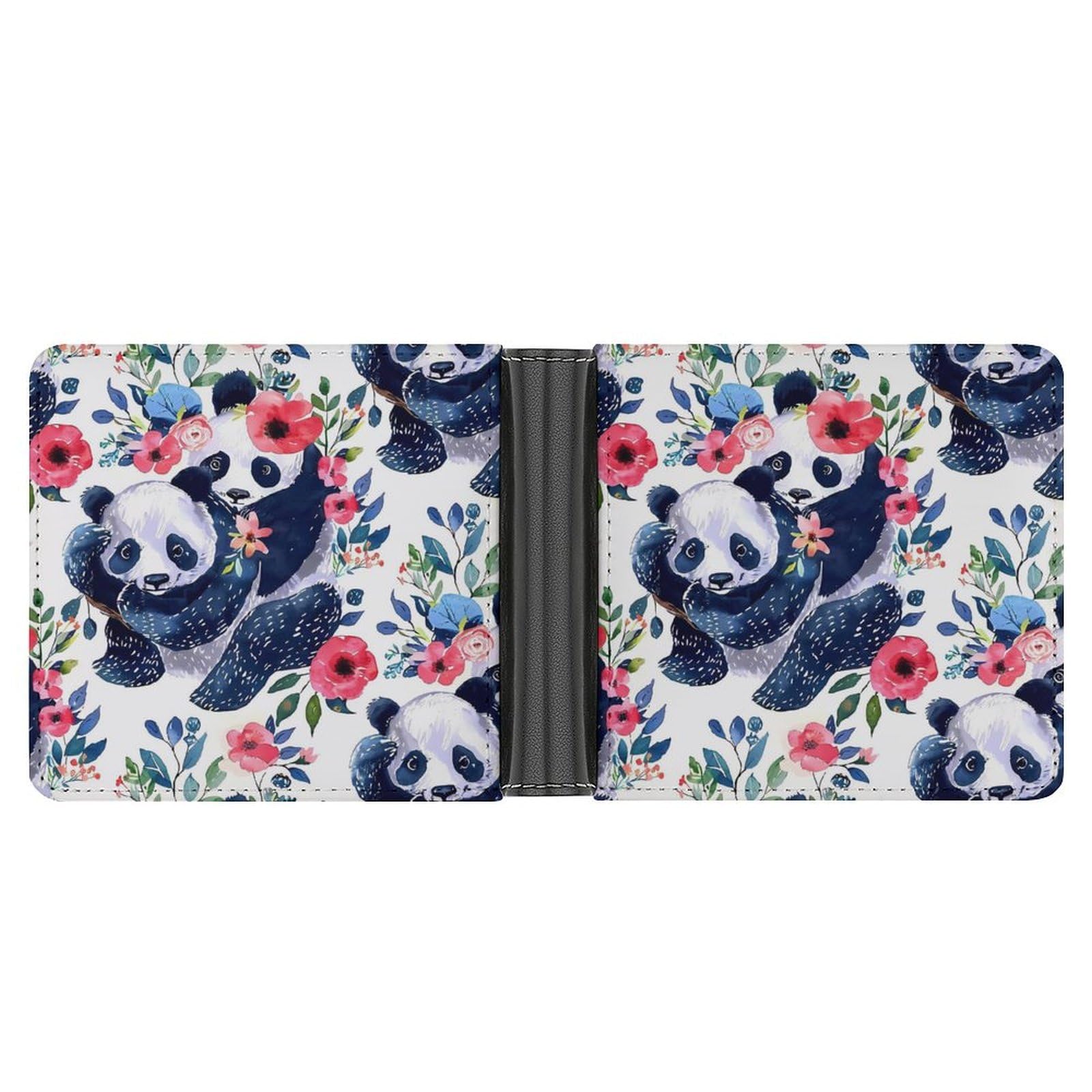 Cute Pandas Flowers Funny Men's Slim Bifold Wallet with Multiple Card Slots Front Pocket Purse