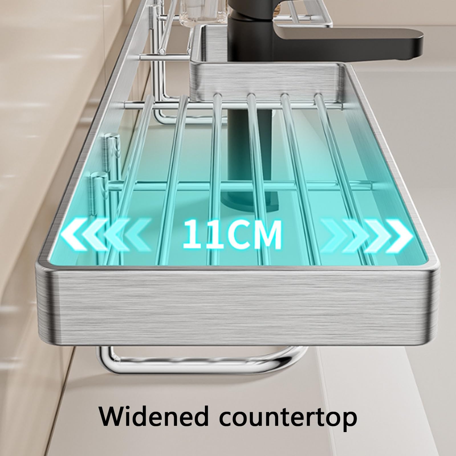 2 Stück, Edelstahl-Ablage für Hinter Das Waschbecken, Waschbeckenablage Ohne Bohren, Robust und Langlebig, Platzsparend, für Küche & Bad(60cm/23.6in)