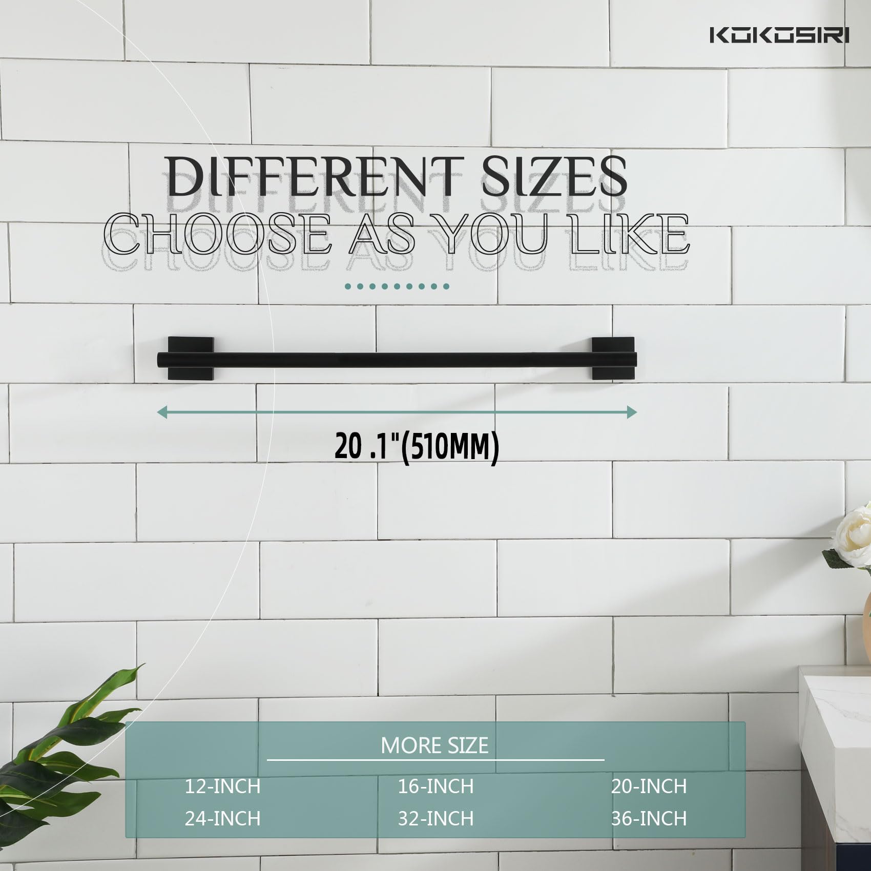 KOKOSIRI B4005BK-L20 Toalleros de barra, negro mate, 51 cm, soporte para toallas de baño para pared del aseo, acero inoxidable, para cocina o armario