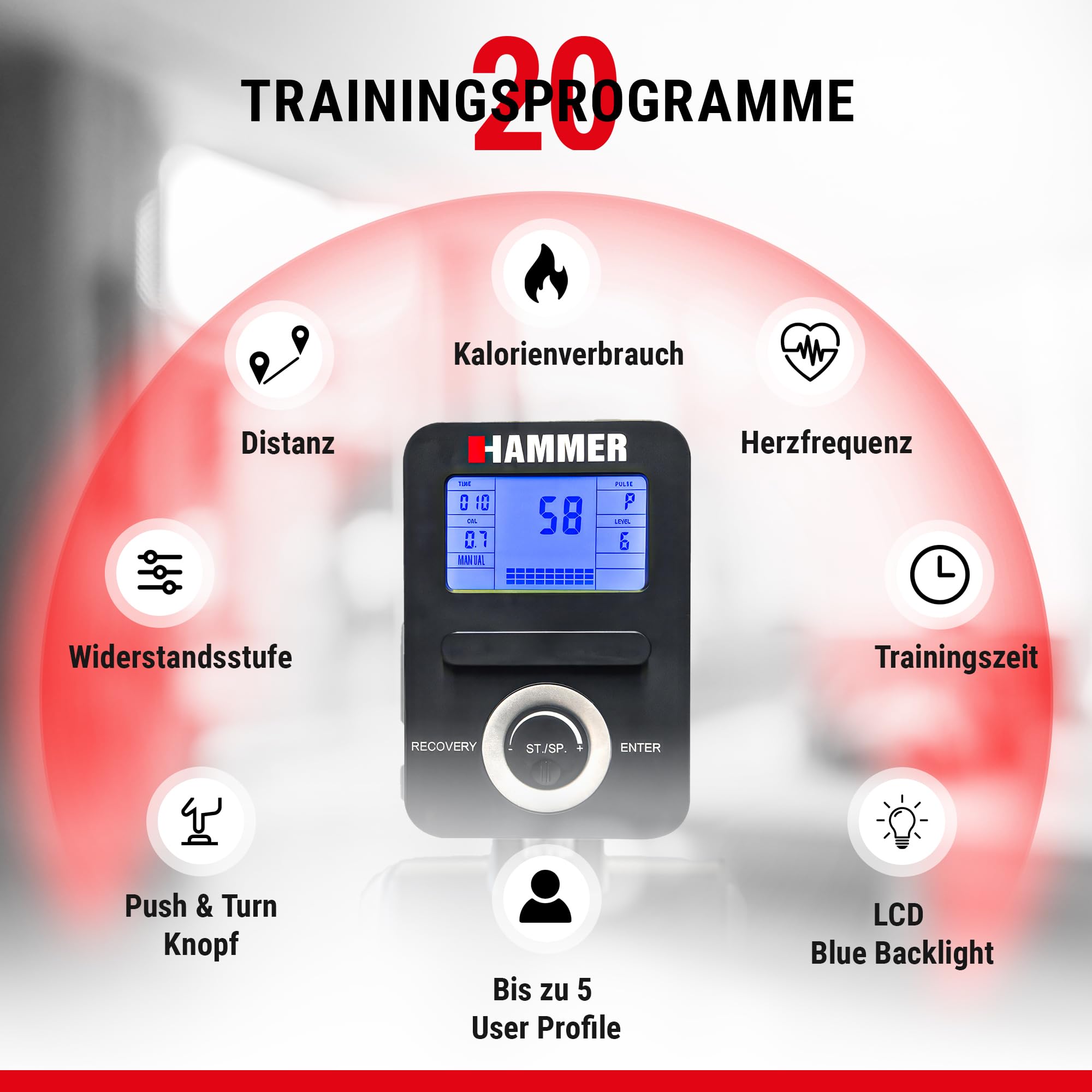 HAMMER Rudergerät Pro Force - platzsparendes, leichtes & hocheffektives Ausdauergerät mit 20 Trainingsprogrammen und Tablet-Halterung, bis 120 kg Nutzergewicht