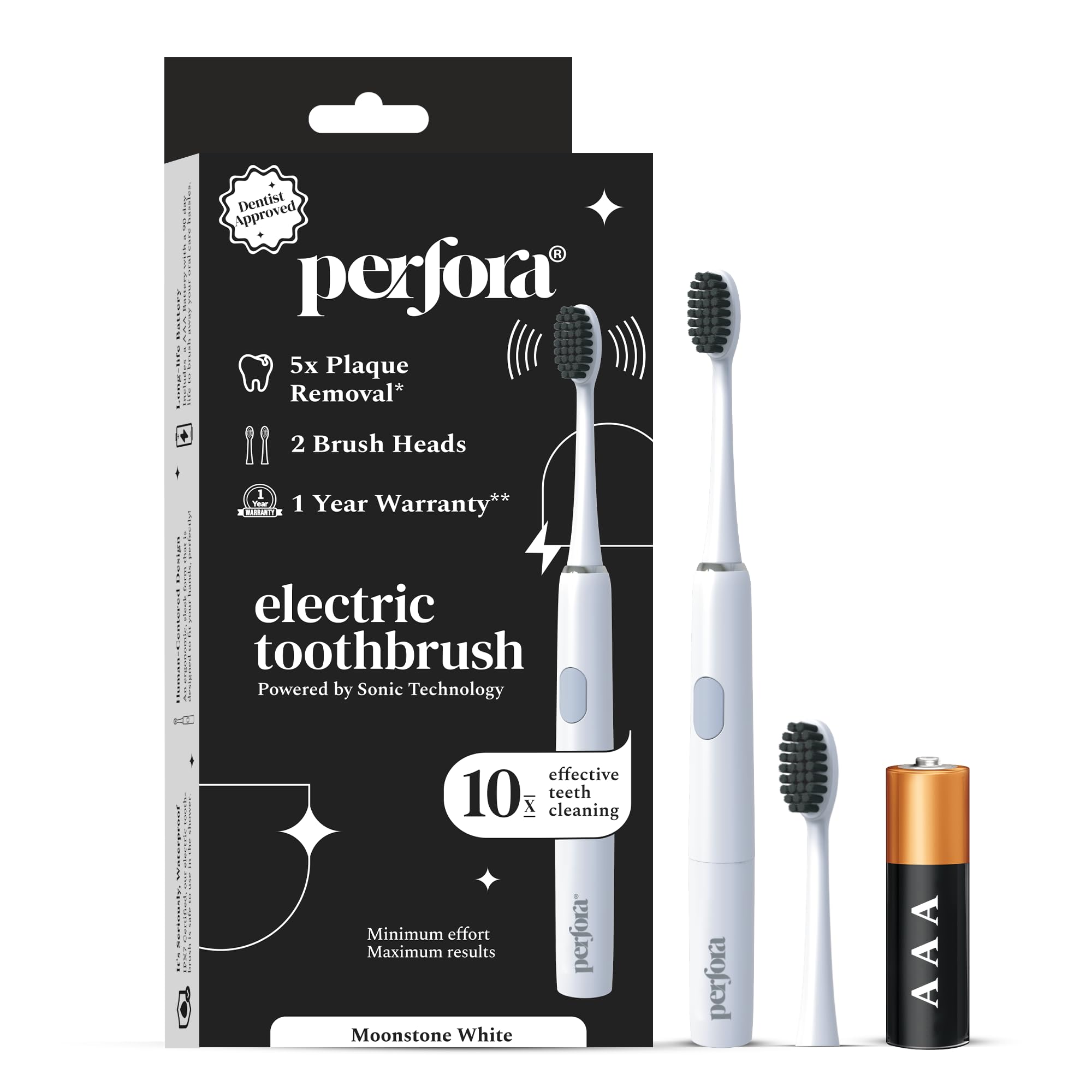 See full amazon price history chart for Perfora Electric Toothbrush, 2 Modes, AAA Powered, 2 Brush Heads, 90 Days Battery Life | 1 Year Warranty | Electric Brush, Electric Toothbrush For Men, Women & Kids, 002 - Moonstone White (Pack of 1) Perfora Electric Toothbrush, 2 Modes, AAA Powered, 2 Brush Heads, 90 Days Battery Life | 1 Year Warranty | Electric Brush, Electric Toothbrush For Men, Women & Kids, 002 - Moonstone White (Pack of 1) (B09ZY6PH19) Amazon Price History, Amazon Price Tracker