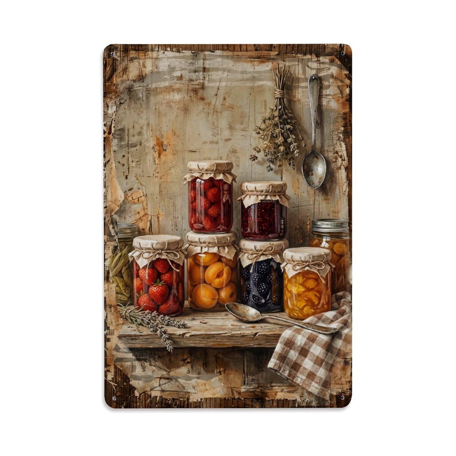 Country Kitchen Jam Jars Preserves Countryside Home Vintage Metal Tin Sign Plaque Wall Decor for Cafe, Club, Garden Metal Poster 8x12Inch
