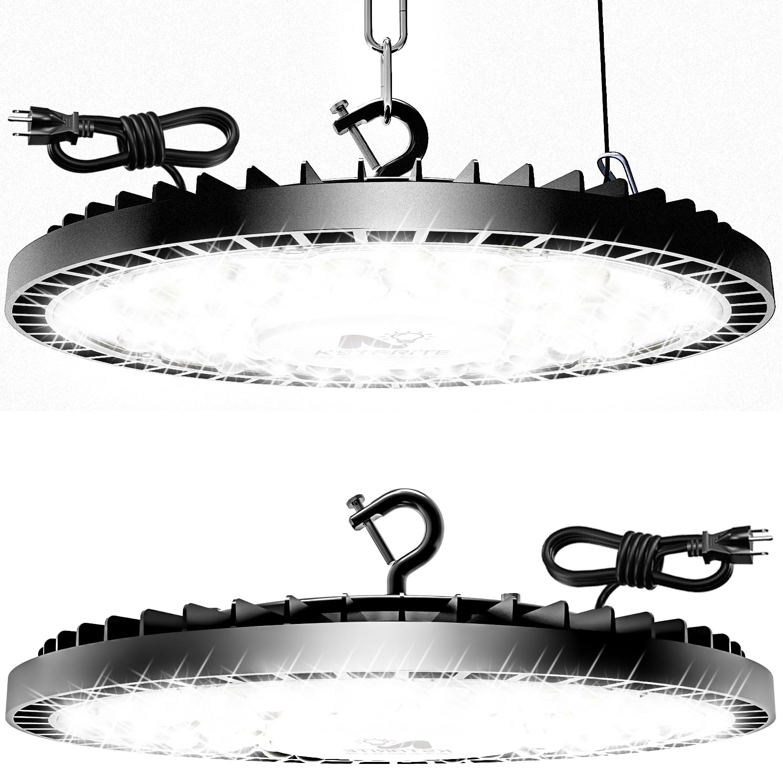 320W 2 Pack UFO High Bay Light LED Shop Lights, 45000LM Garage Lights, 6500K Barn Lights, Industrial Light w/ 6.6ft Plug Power Cord, IP65 Waterproof Work Lamp for Warehouse Workshop Factory Gym