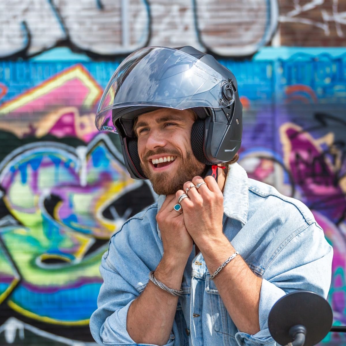 VINZ Calobra Casco Jet con Visera Solar | Casco Scooter & Moto & Ciclomotor | ECE 22.06 Homologado | En Tamaño XS - XXL | para Hombre y Mujer