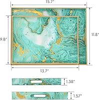 Vista 3 de Bandeja de mesa auxiliar para sala de estar, 2 bandejas delicadas para servir con asas, moderna bandeja otomana de plástico marmolado, bandeja