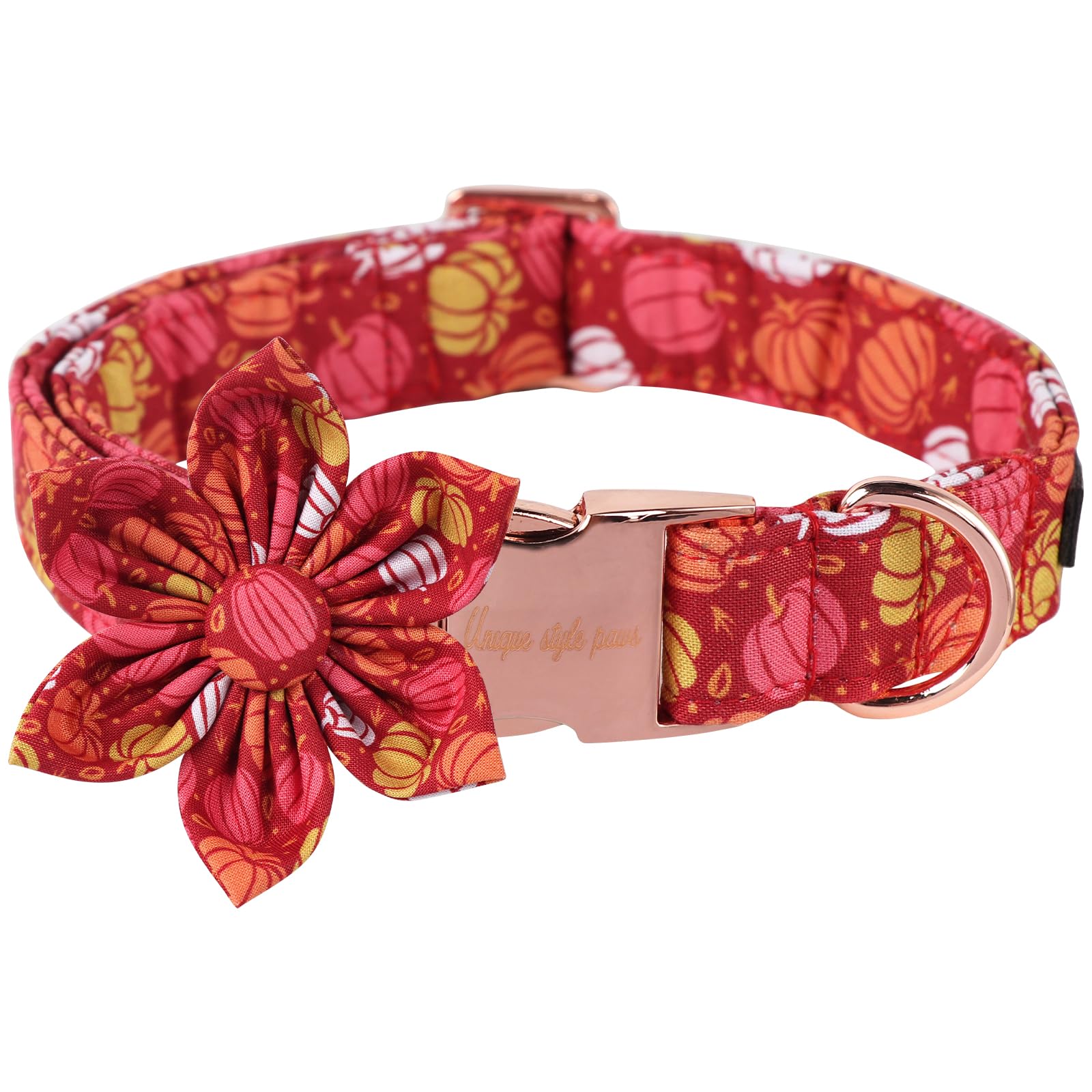 Unique style paws Halloween-Hundehalsband, Kürbis-Hundehalsband, Bequemes Baumwoll-Blumenhalsband für Jungen Mädchen Hunde, Blumenhalsband mit Metallschnalle, XS, Hals 8-12in