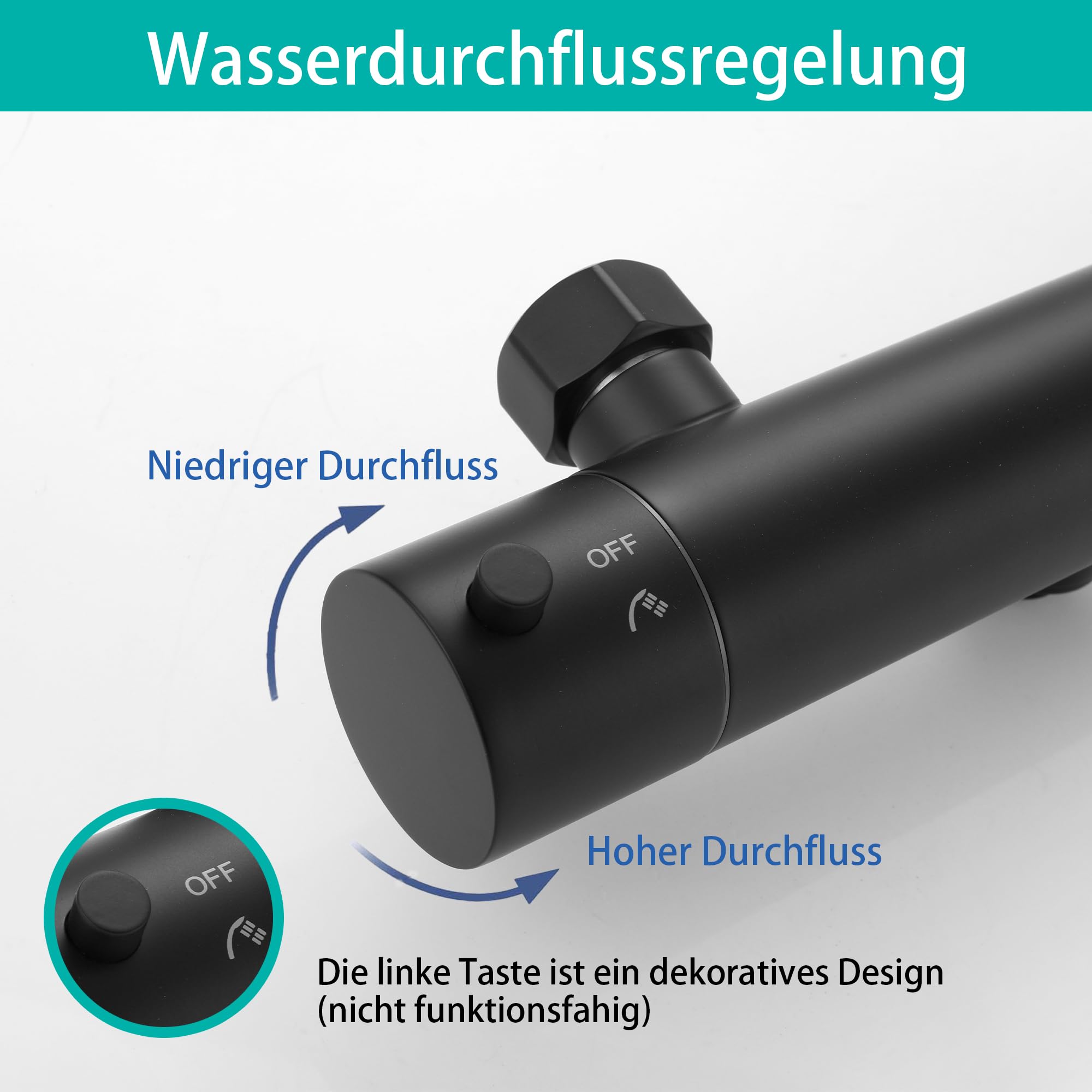 Duscharmatur mit Thermostat Schwarz Duschsystem Komplettset | Aufputz Mischbatterie Dusche Komplett 38°C Anti Verbrennung, Regendusche für Badezimmer, Badewanne & Wohnmobil