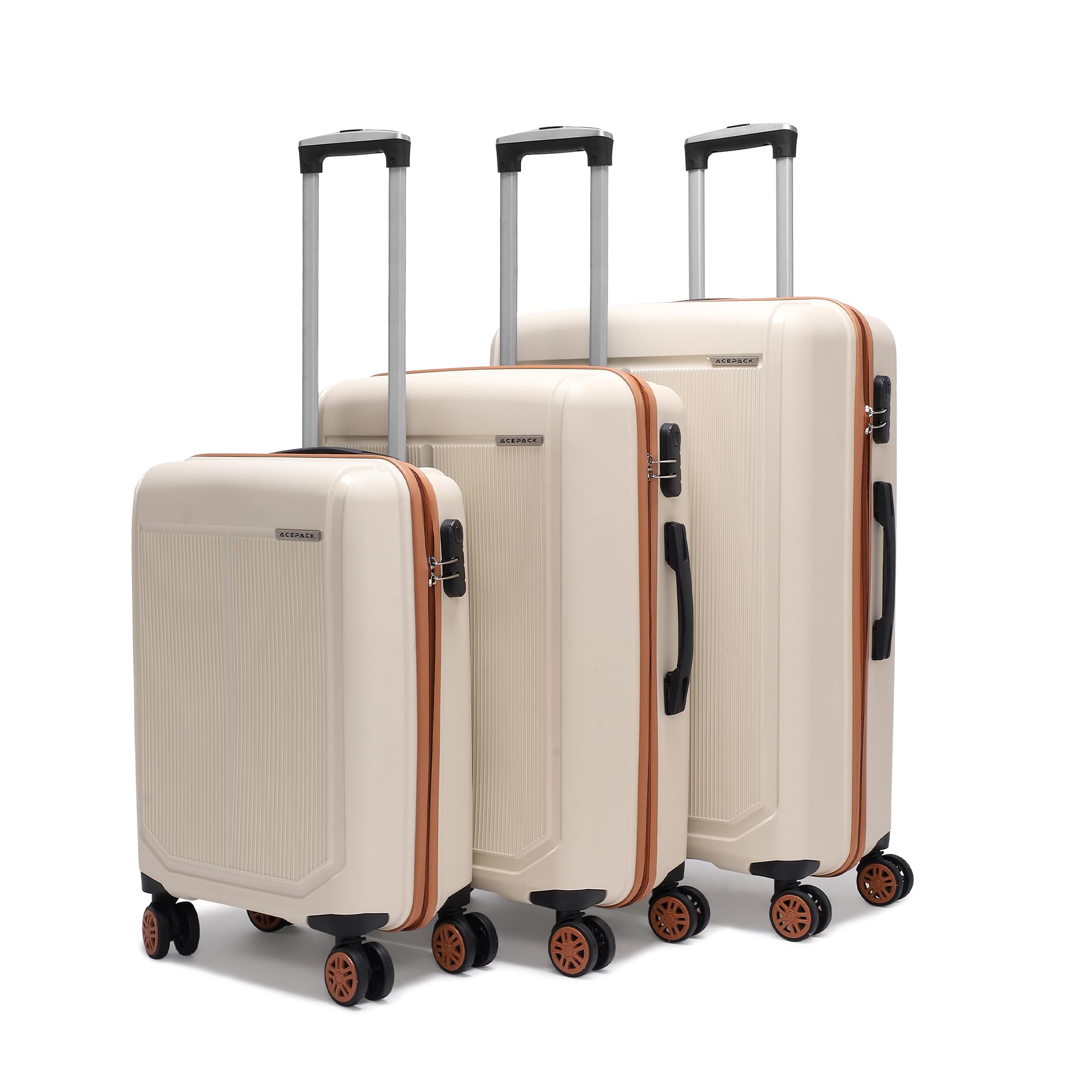 MEGATRON Set Of 3 Pieces (Small + Medium + Large) Trolley Bag, Lightweight Luggage Suitcase With Spinner 8 Wheel, Unbreakable Polypropylene Hard Shell, In-Built Number Lock, 3 Years Warranty