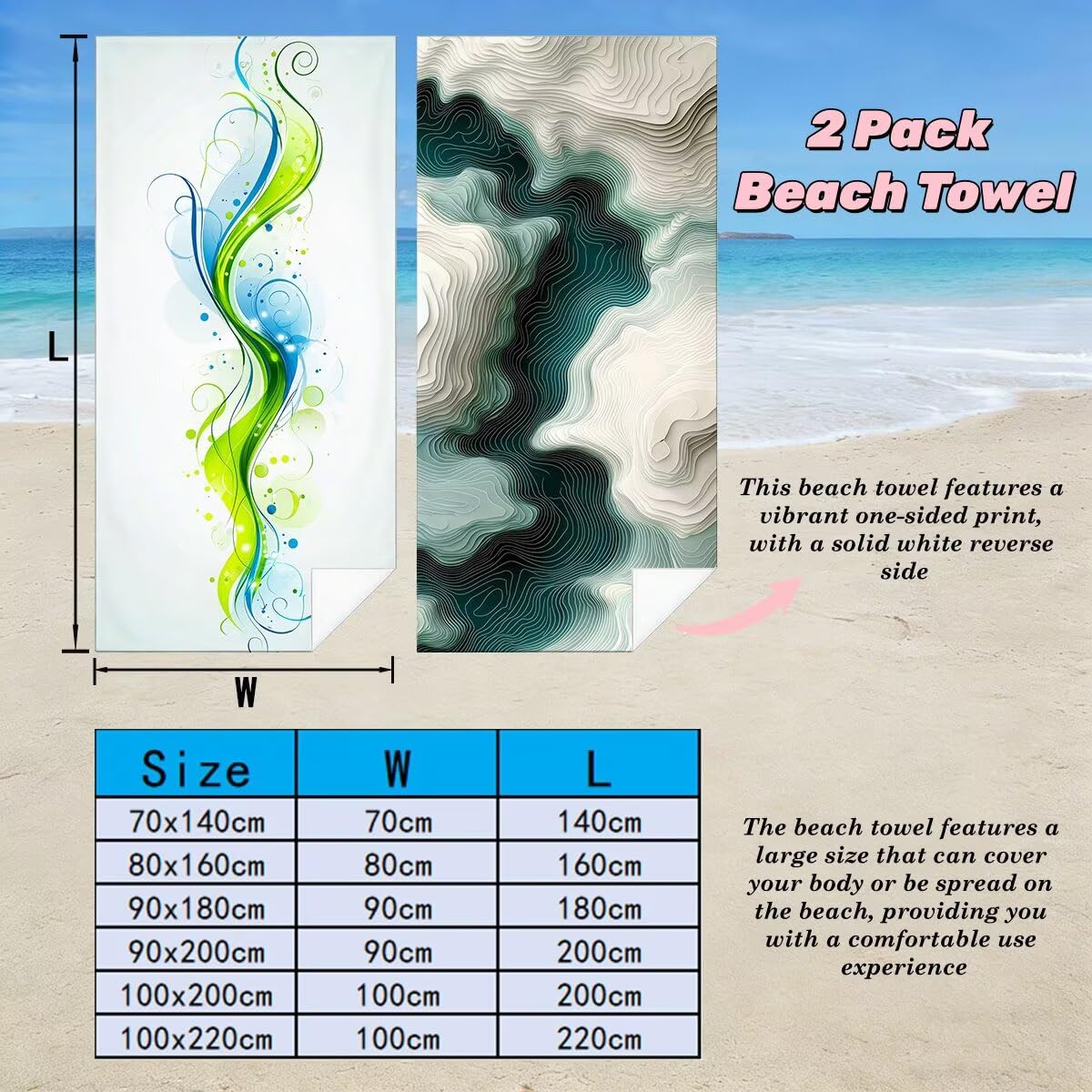 Toalla Playa 80x160 cm, Toalla Gimnasio Microfibra Secado Rapido, Juego de 2 Antiarena Toallas de Playa, Ligera Compacta Toallas Microfibra Grande para Viaje, Regalo Hombre Mujer (Abstracto) -4925