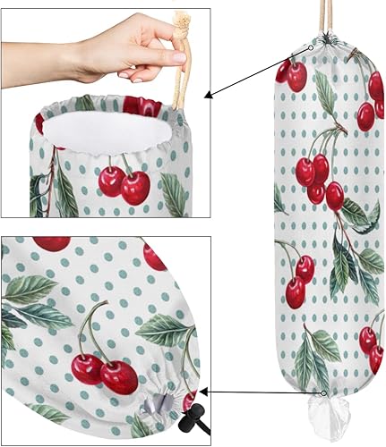 Miniatura 4 de Soporte para bolsa de plástico con fondo de puntos de cerezo, soporte reutilizable para bolsa de comestibles, dispensador de bolsas de plástico