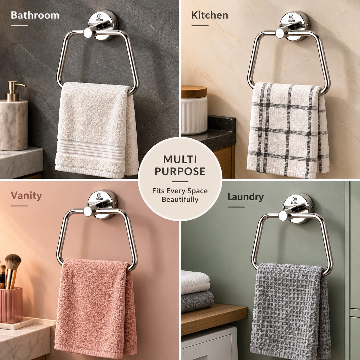 iSTAR Towel Ring for Wash Basin | Stainless Steel Towel Ring/Napkin Holder for Bathroom & Kitchen – Wall Mounted Towel Stand/Hanger with Chrome Finish (Pack of 1) — Amazon image 7