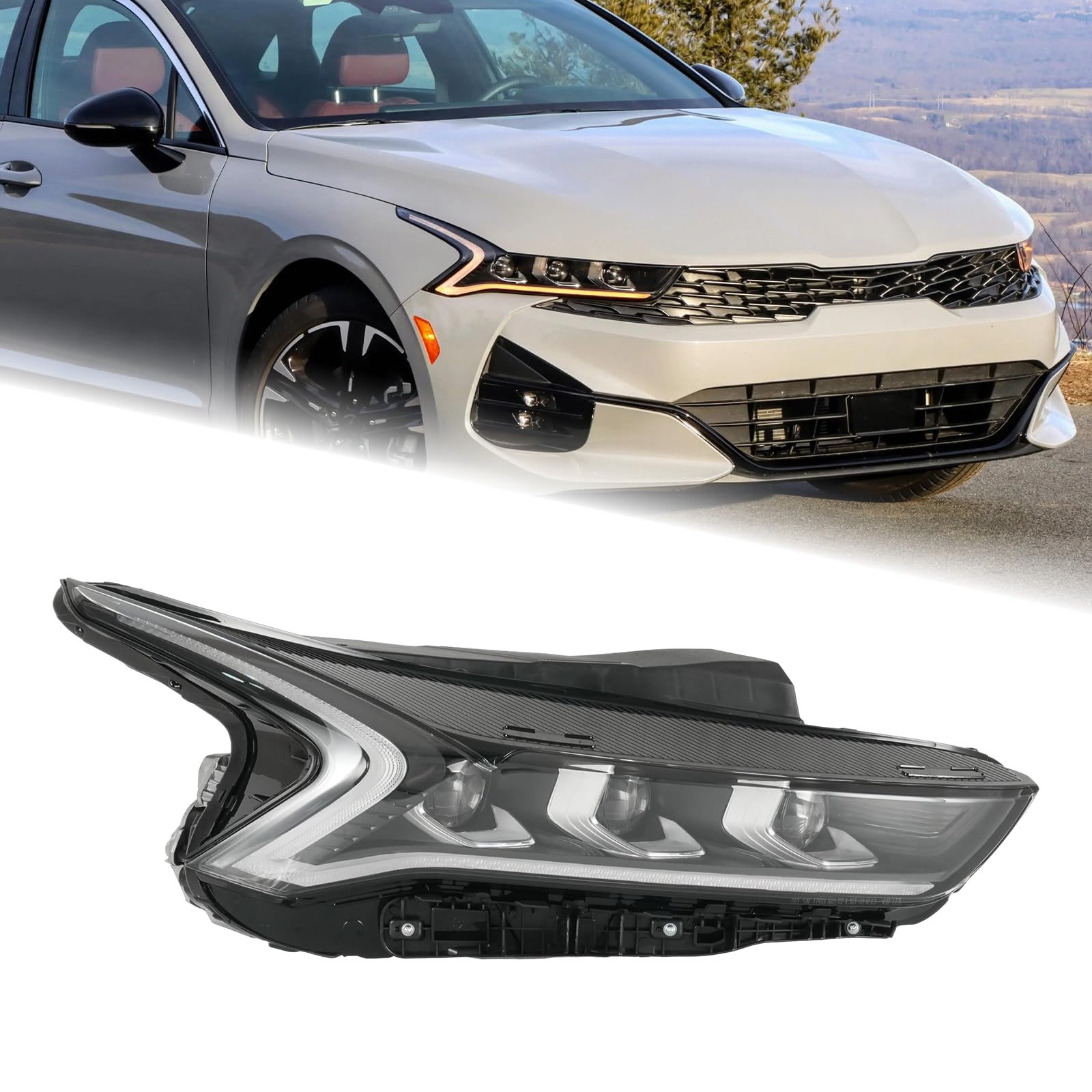 duolctarms led headlight headlamp assembly compatible for 2021 2022 2023 kia k5 gt gt-line right passenger side 92102-l3100