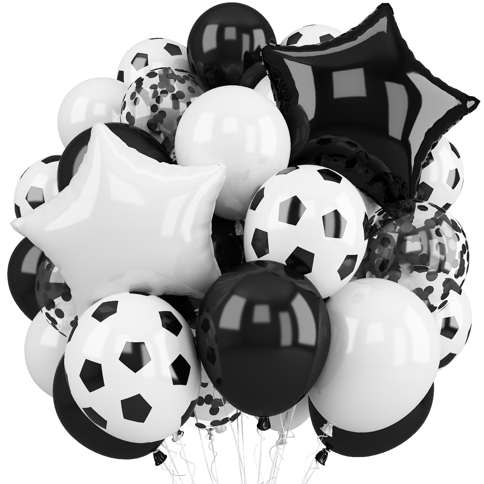 Football Balloons, 12Inch Black White Football Printed Latex Balloons, 18 Inch Black and White Star Foil Balloon with Confetti Helium Balloon for Sport Soccer Theme Boy Men Birthday Party Decoration โ image 1