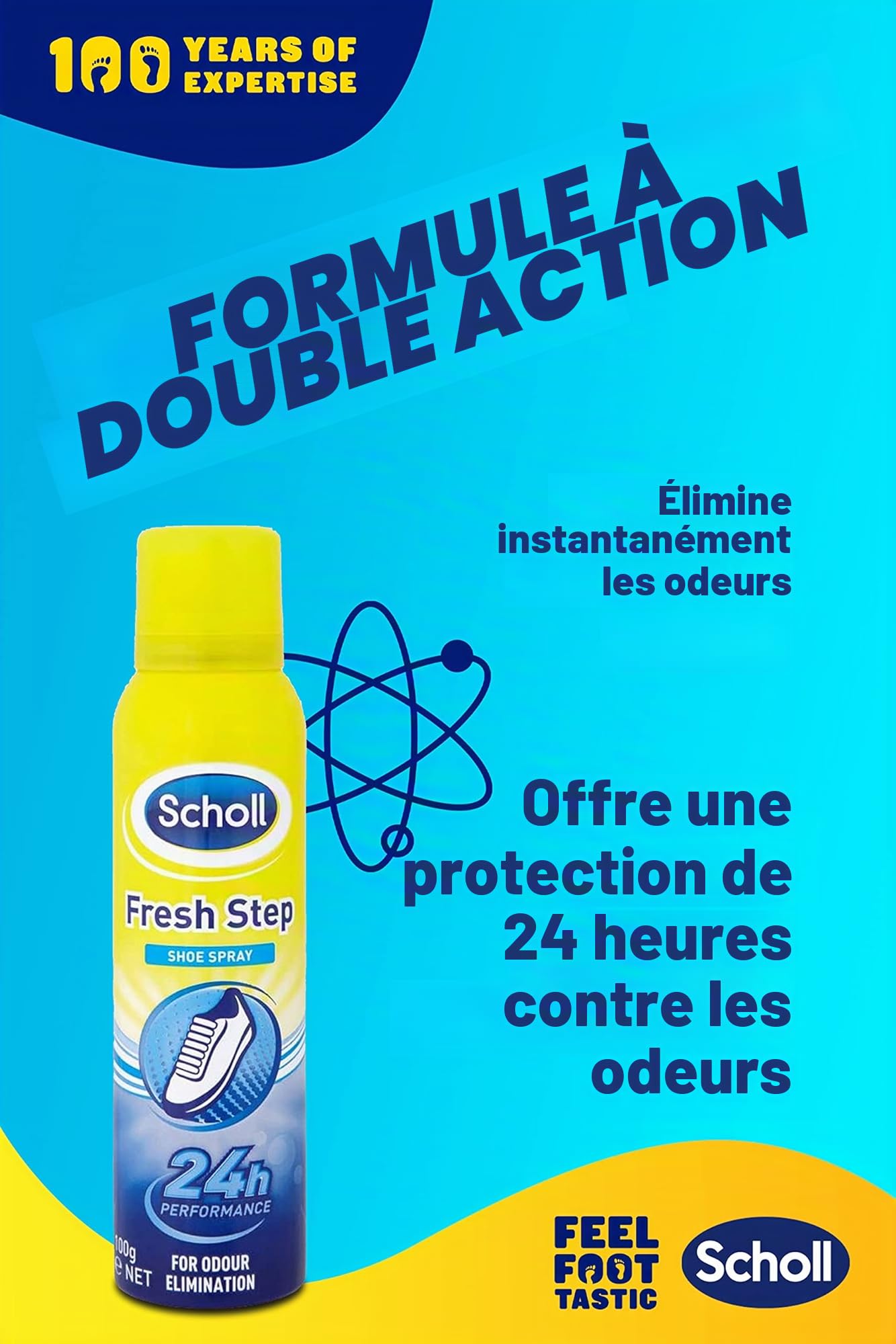 Scholl Fresh Step Lot de 4 sprays anti-odeurs pour chaussures jusqu'à 24 heures de fraîcheur 150 ml