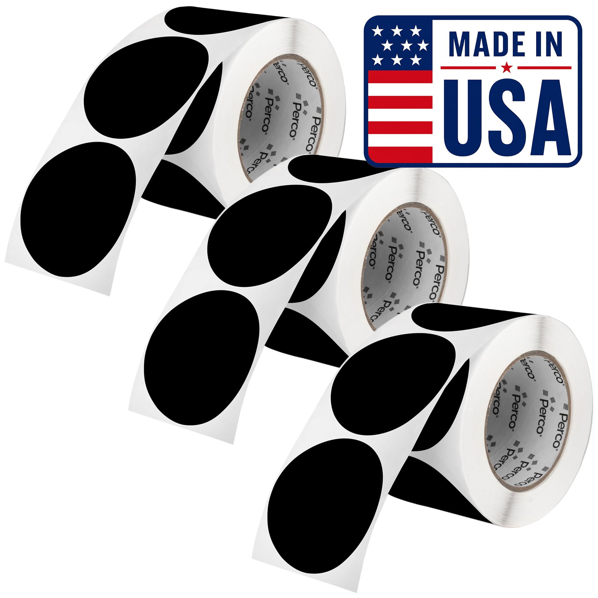 Perco Black Perforated Round Circle Dot Sticker 3-Inch Labels — 3 Rolls, 1,500 Stickers - Bold Signage, Logo Stickers, Warning &amp; Instruction Labels, Strong Adhesive - Made in USA