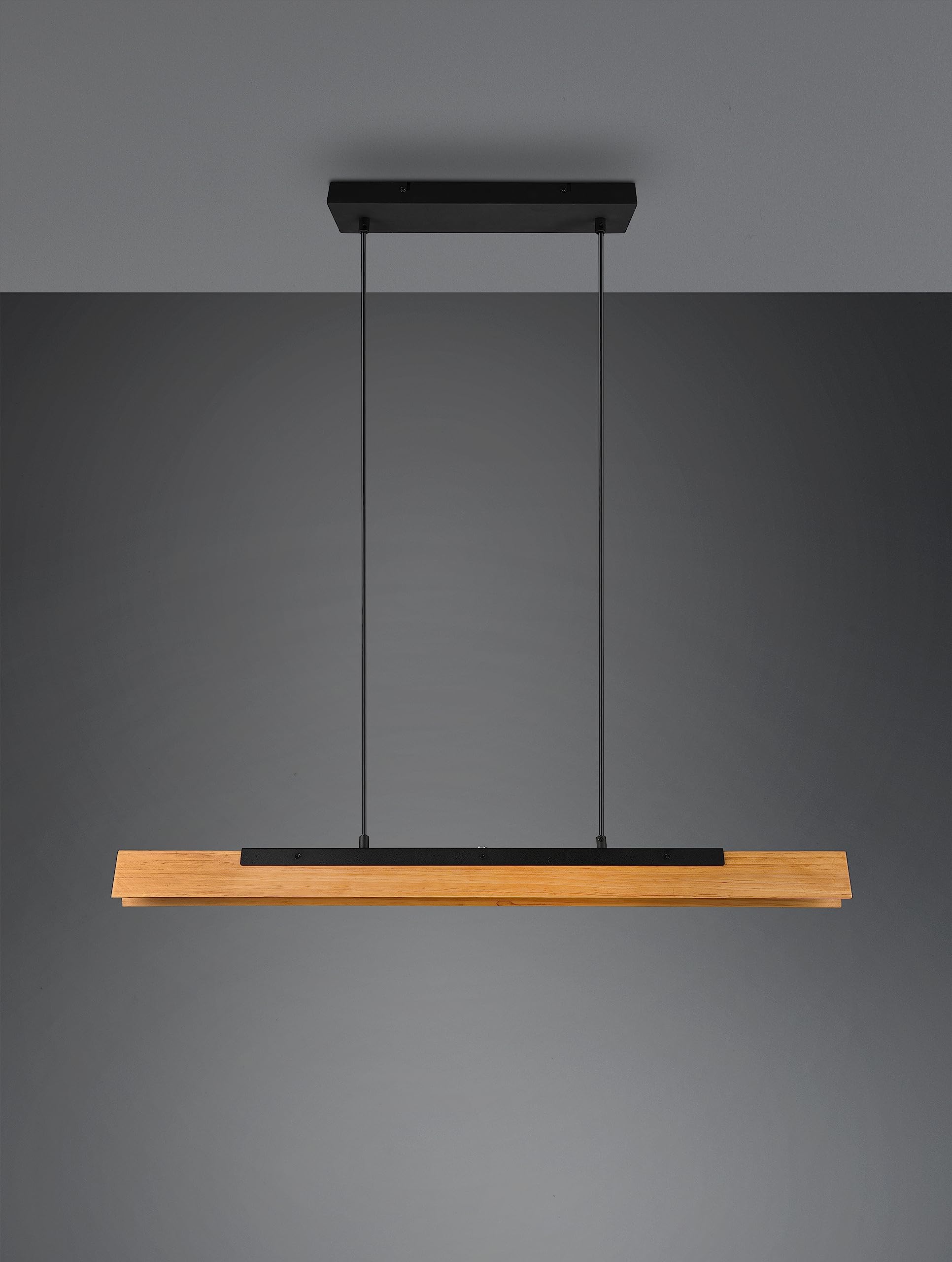 Trio Leuchten LED Pendelleuchte Kerala 341610132, Metall Schwarz matt, Holz naturbelassen, inkl. 25 Watt LED, Switch Dimmer