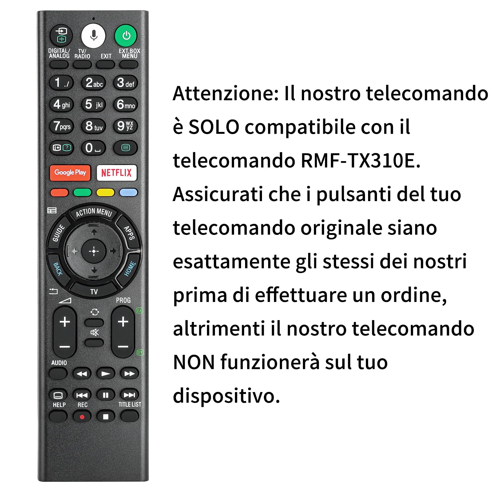 VINABTY RMF-TX310E RMF-TX220E Telecomando Vocale Sostituito Adatto Per Sony Bravia TV KD-75XF8596 KD-65XF8796 KD-65XF8588 KD-65XF7596 KD-55XF8588 KD-55XF8096 KD-55XE8096 KD-49XF8599 KD-49XF8577