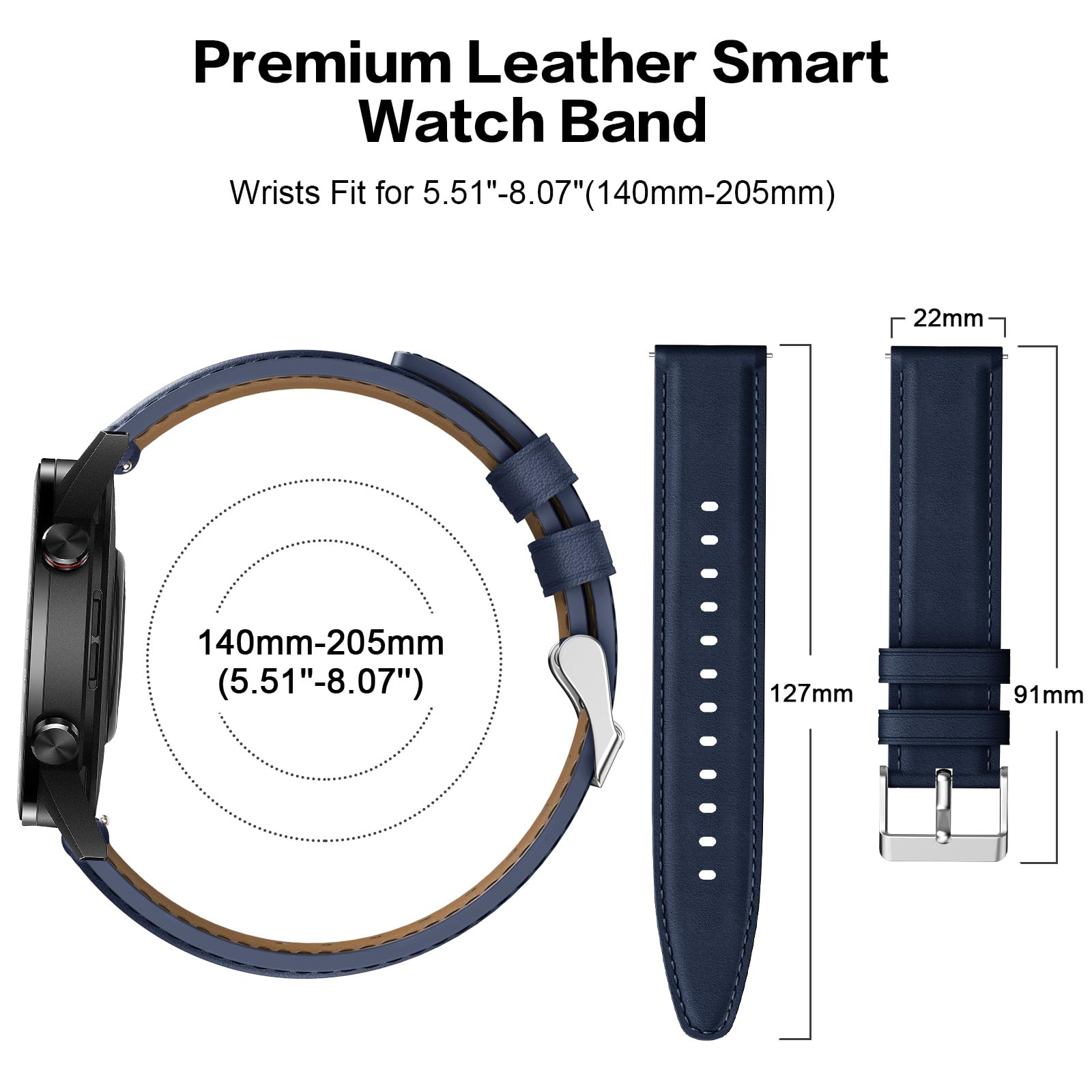 Cinturino per Amazfit GTR 3 Pro, 22mm Cinturino in Pelle per Amazfit GTR 4, GTR 3, GTR 3 Pro, GTR 2, GTR 2e, Amaz fit Stratos, Stratos 2, Stratos 3, Amazfit Pace, Amazfit Balance, Amazfit GTR 47mm