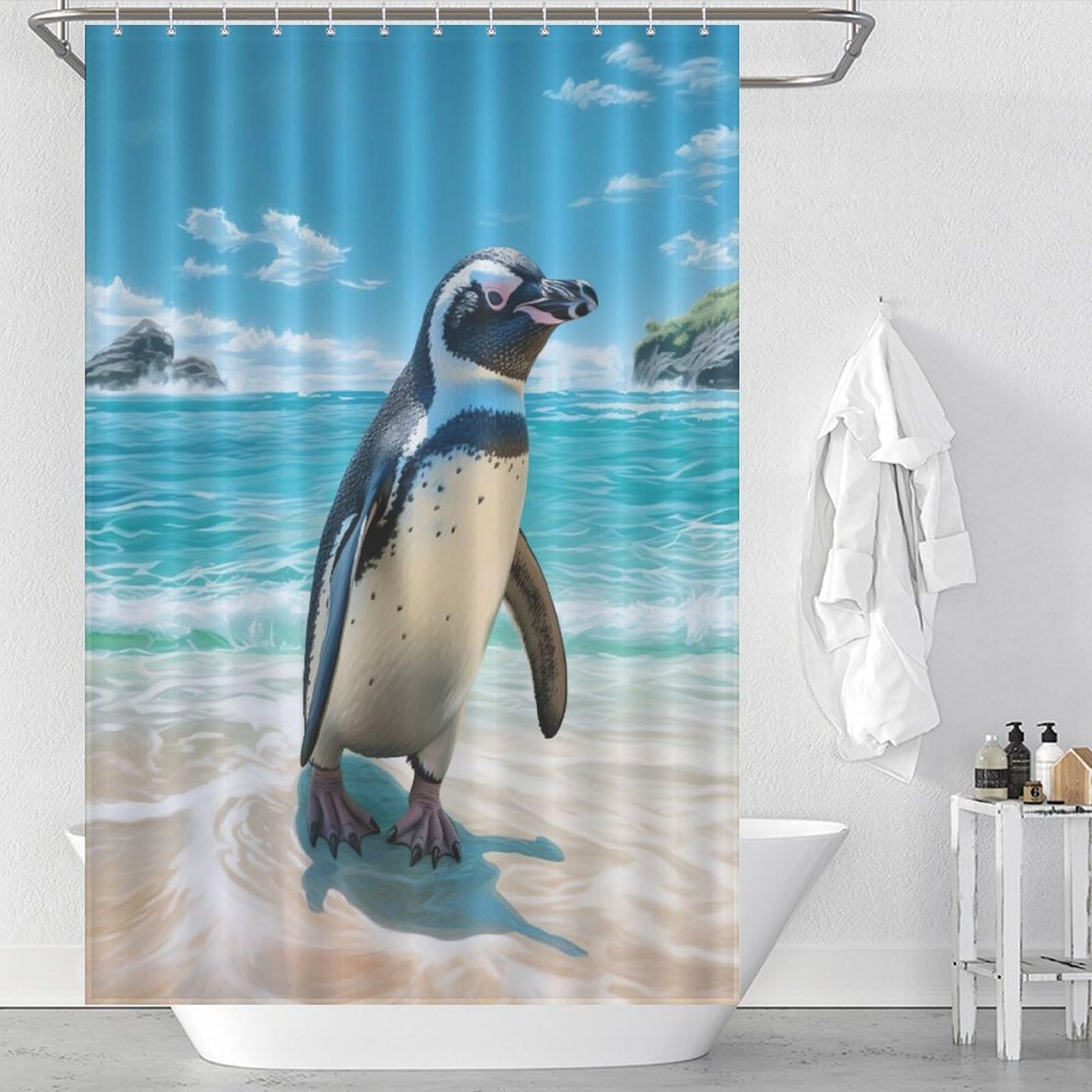 Rideau de douche manchot en tissu imperméable et lavable 122x183cm