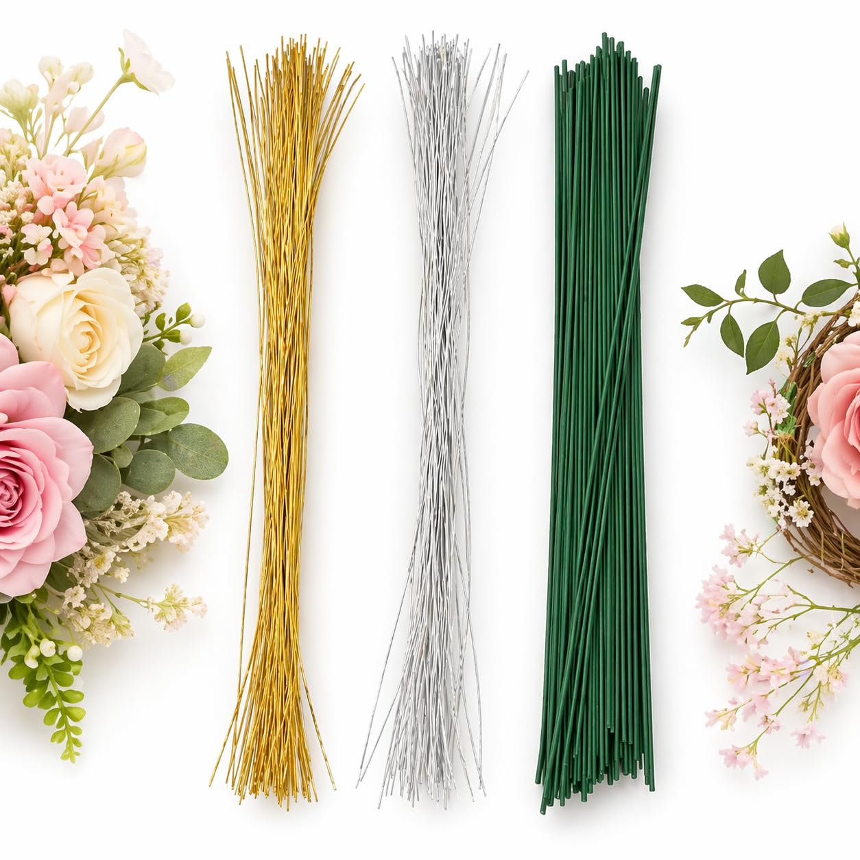 Floral Stem Wire Set for Flower Making, Flexible, Gold, Silver, and Green, Pack of each (20)-image-40