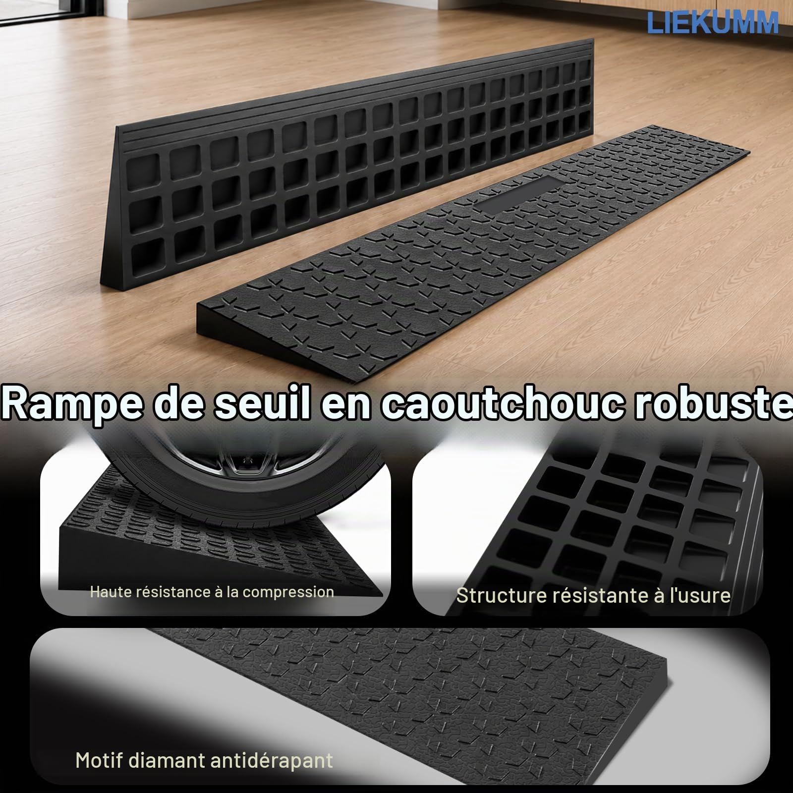 LIEKUMM Rampe de porte en caoutchouc, hauteur 4 cm, antidérapante, avec motif étoile en polaire, charge maximale de 650 kg, pour ouvertures de portes, marches, trottoirs, scooters