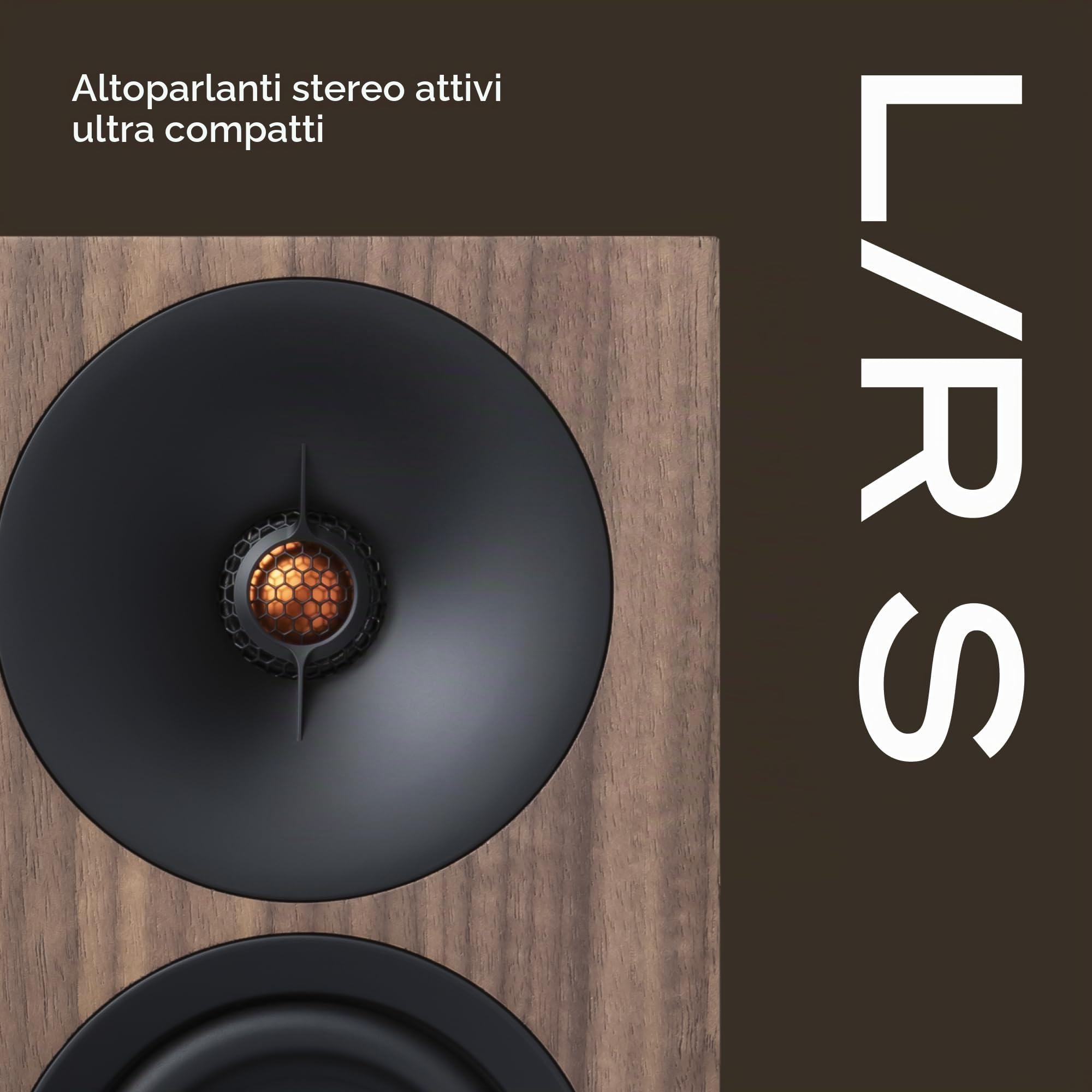 Cambridge Audio L/R S - 100W Diffusori Stereo Attivi Compatti con Bluetooth aptX HD, USB Audio, Ingressi Aux & Ottico, Uscita Subwoofer, Telecomando, Room Positioning, DynamEQ – Noce