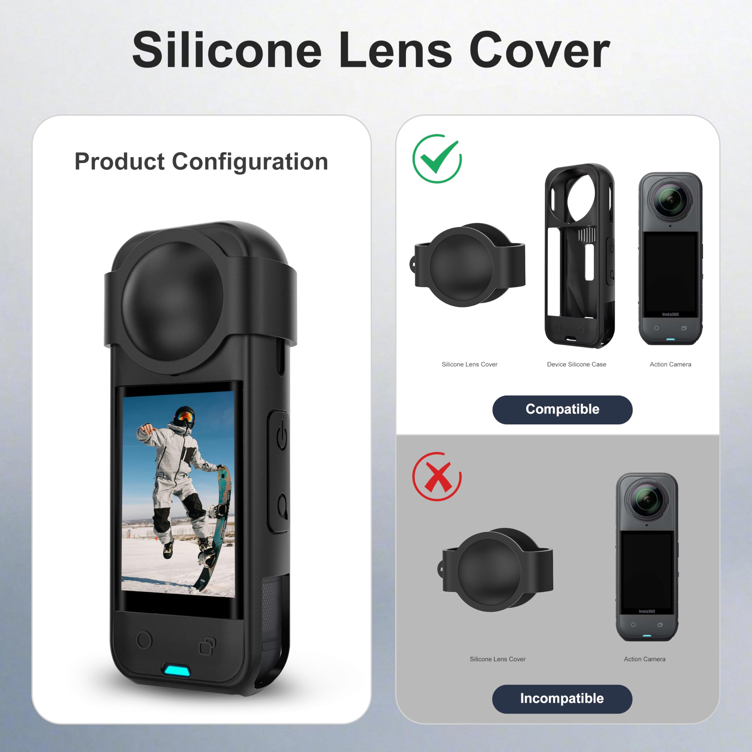 FiTSTILL - Zestaw ochronny do Insta 360 X5, osłona ekranu ze szkła hartowanego i silikonowe etui i silikonowa osłona obiektywu i silikonowa podstawa nośna, akcesoria X5