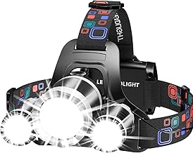 WdtPro Headlamp Rechargeable, Bright 3000L Head Lamp Flashlight, Lightweight Headlight with 3 Powered LED, Waterproof 90°Adjustable 4 Modes & Tail Lights Head Lamps for Camping Outdoor Running