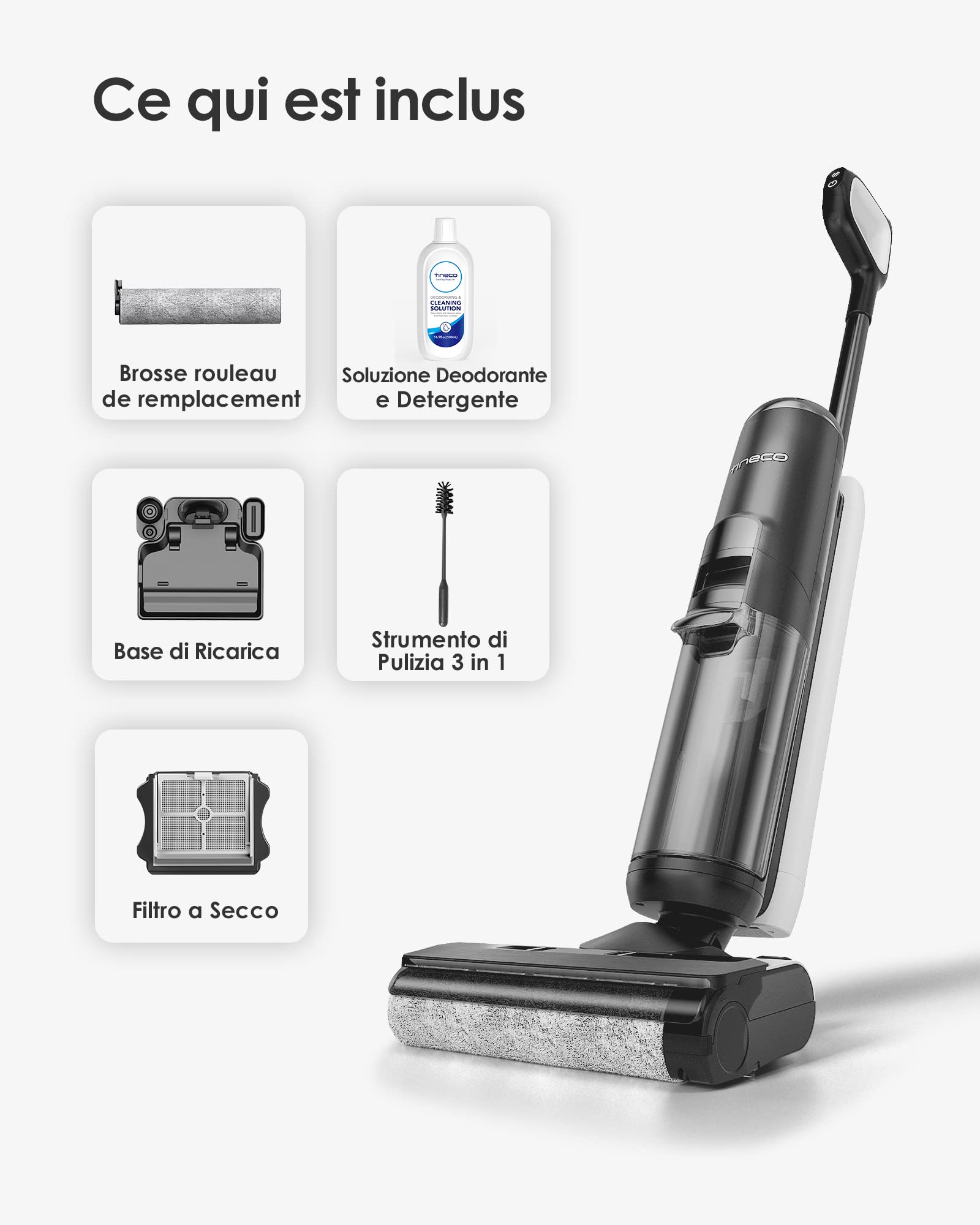 Tineco FLOOR ONE S5 Aspirapolvere Senza Fili Intelligente, Lavapavimenti, Pulizia per Pavimenti e Superfici Asciutti o Bagnati, Ottimo per Peli di Animali