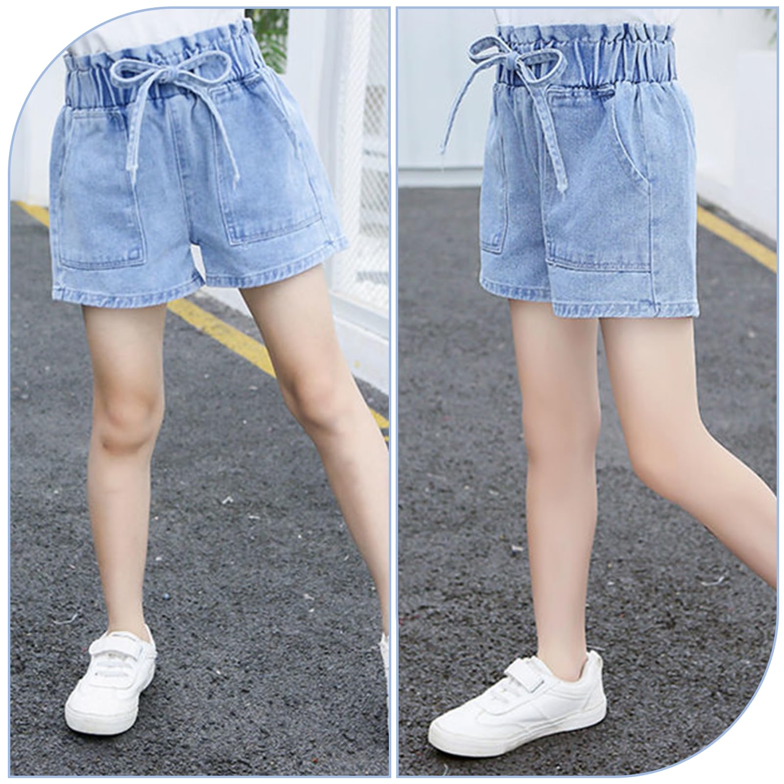 Shorts Mädchen Jeansshorts Kinder Denim Kurze Hose 2er-Pack Sommer Baumwolle Hosen mit Modische Druck