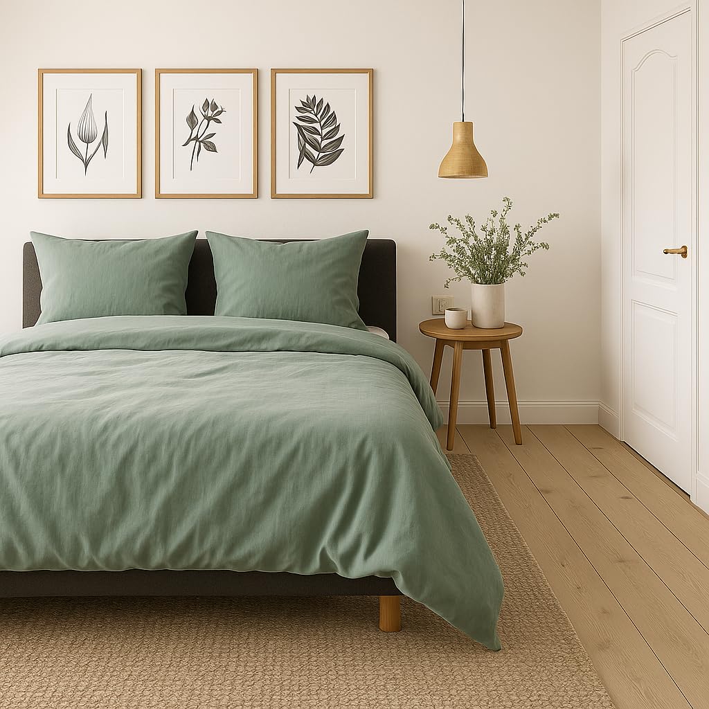VEL VET HOME Bettwäsche 140x200 Baumwolle Bettbezug 140x200 cm mit Kissenbezug 80x80 cm Hohe Qualität Bettwäsche-Set mit Reißverschluss 100% Baumwolle Made in EU Olive