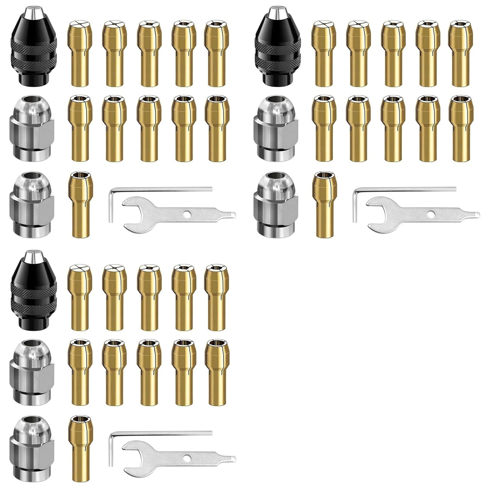 Jnchdghwa As Shown 48Pcs Drill Chuck Collet Set, 1/32 To 1/8Inch Drill Chuck Collet Set With 33Pcs Brass Collet, 9Pcs Chuck, 6Pcs Wrench