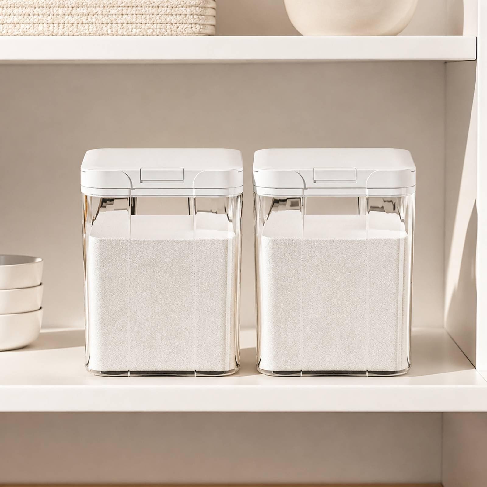 kowaku Recipiente para Conservar Arroz y Cereales con Tapa Blanca Cierre y Cuerpo Claro para una Visualizacion Contenido Diseno Compacto para, 15L