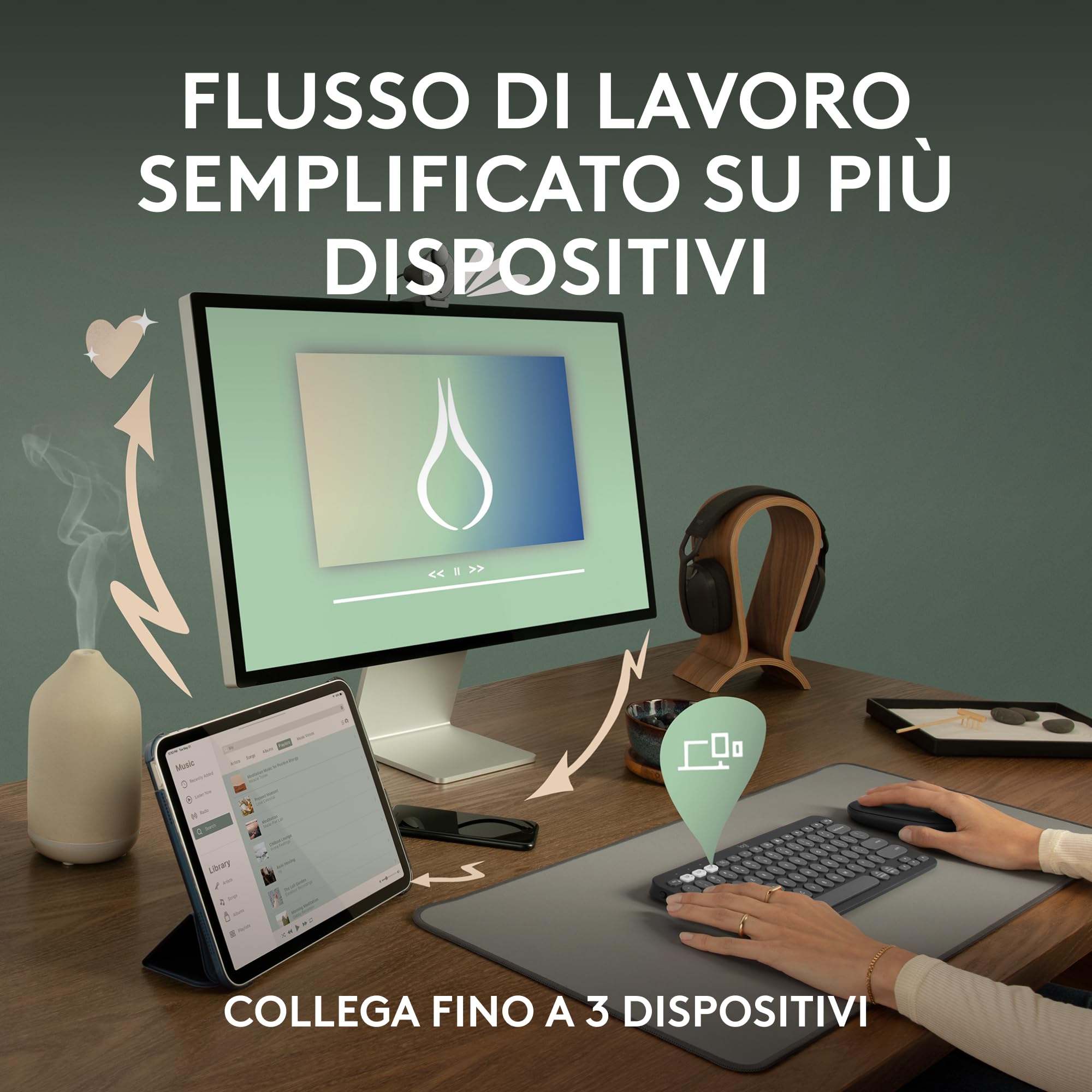 Logitech Pebble Keys 2 K380s, tastiera wireless Bluetooth multidispositivo con tasti di scelta rapida personalizzabili, Easy-Switch, Windows, macOS, iPadOS, Android, ChromeOS, italiano QWERTY, Rosa