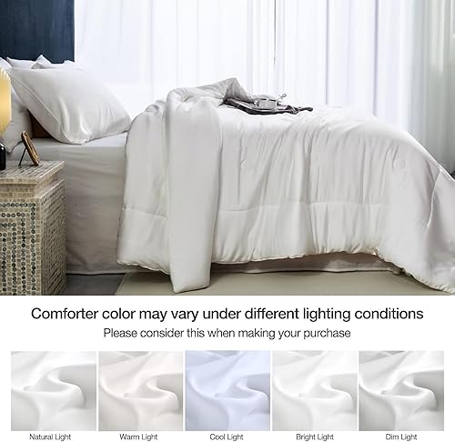 Miniatura 5 de Juego de edredón de tamaño King blanco, viscosa de bambú, suave, refrescante, sedoso y transpirable, edredón alternativo duradero de 300 hilos,