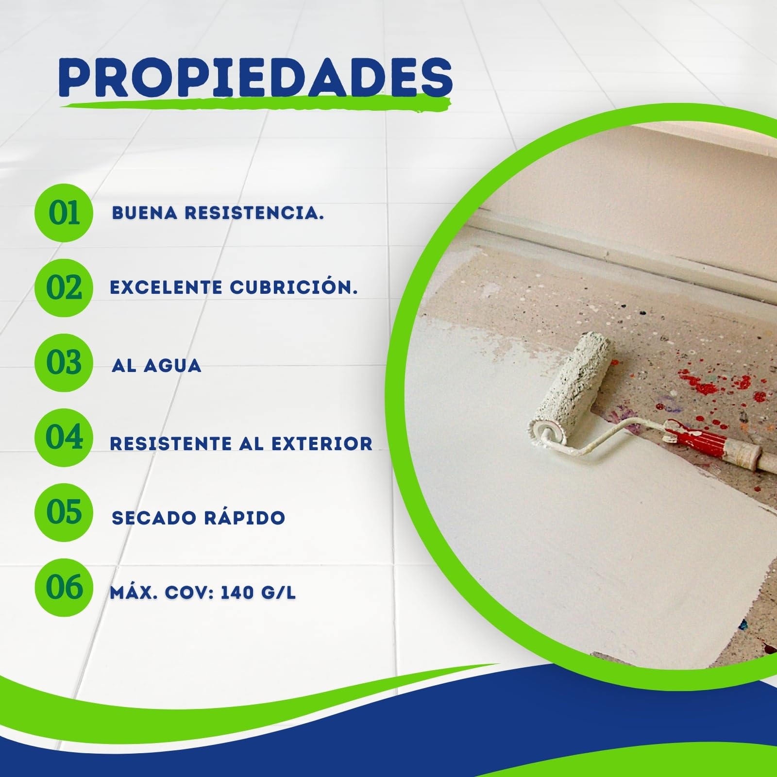 Pintura para suelos Cocina y Baño SATINADO, Mono Componente, Al Agua, Fácil Aplicación (Niebla, 750 ML)