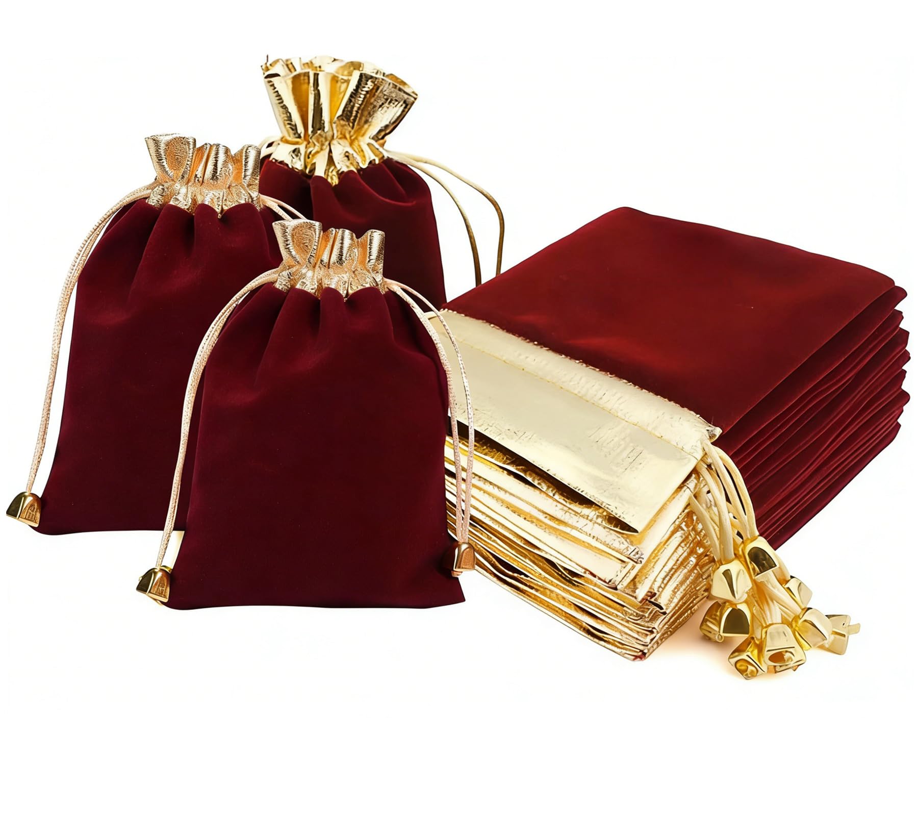 KIPETTO Velvet Drawstring Bags for Christmas 25Pcs Velvet Drawstring Gift Bags Jewelry Pouches for Candy Christmas Wedding Favors, 4.7"x 6.3", Wine