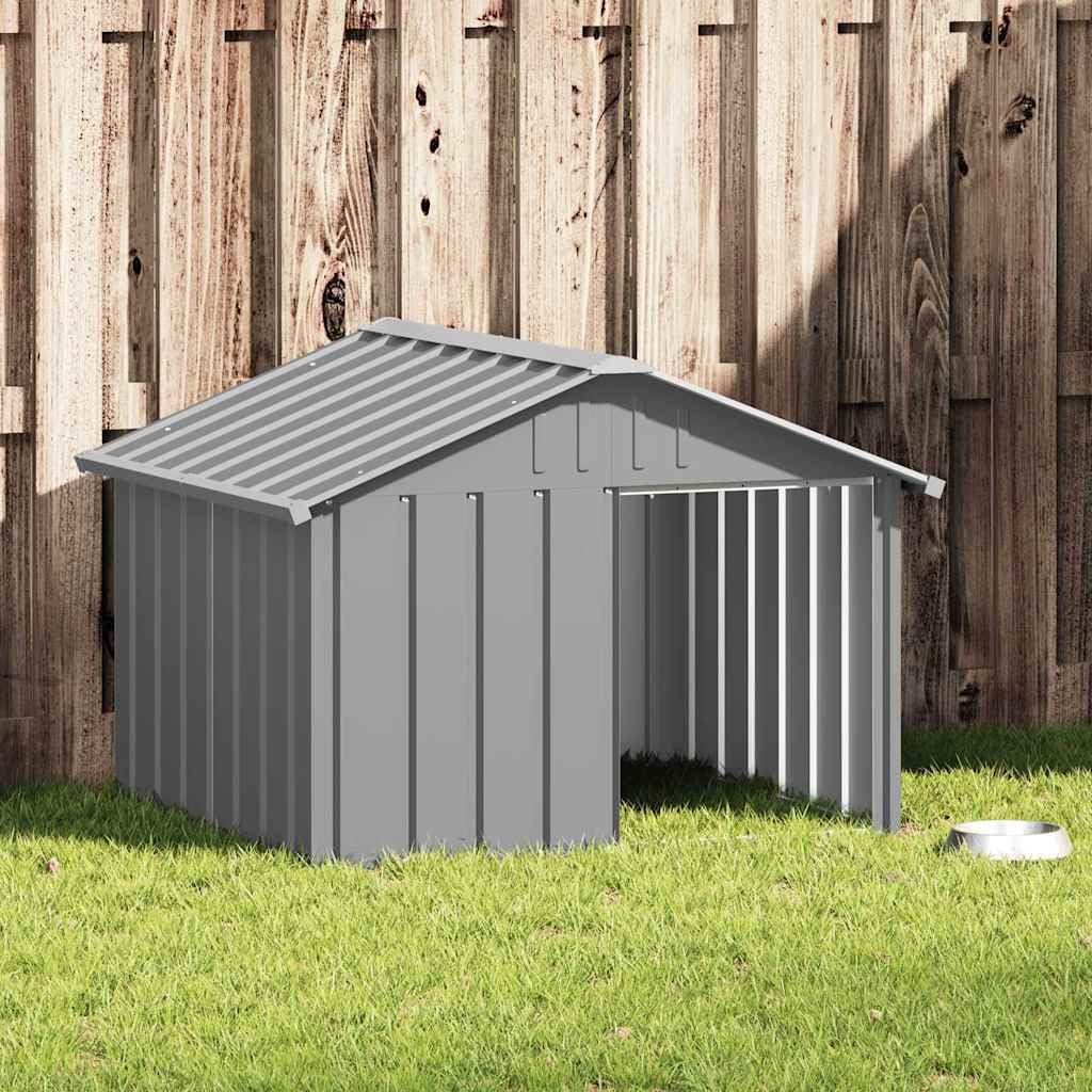 Hundehütte Grau 116,5x103x81,5 cm aus Verzinktem Stahl | Offener Eingang, Nutzdach, robuste Stahlkonstruktion, wetterbeständig, für den Außenbereich