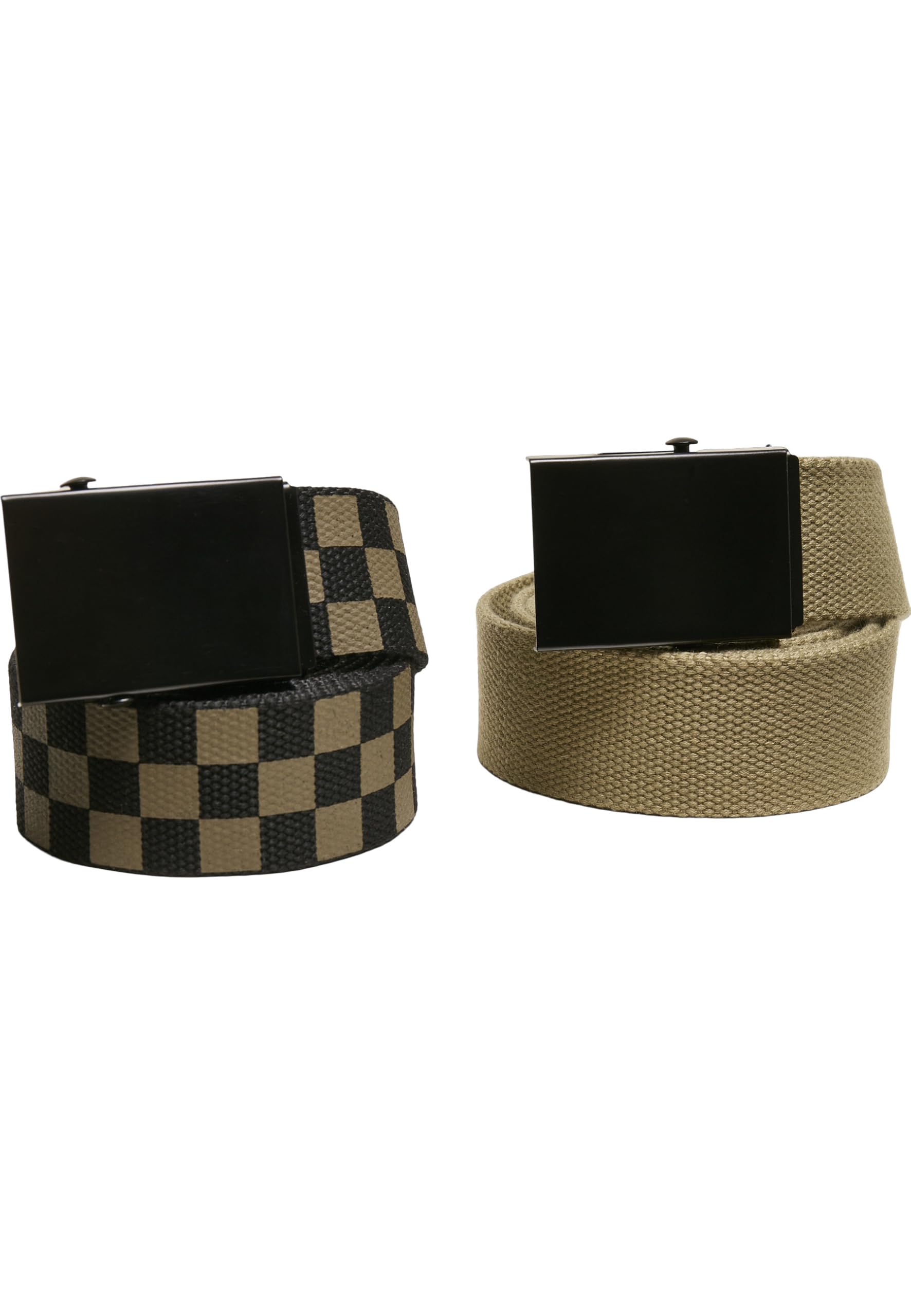 Urban Classics Check and Solid Canvas Belt Pack of 2, Olive/Black, Small-Medium