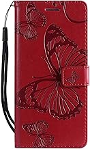 DENDICO Cover per Huawei Y7 2019 / Y7 Prime 2019, Pelle Portafoglio Custodia con Funzione di appoggio e Porta Carte di Credito - Rosso