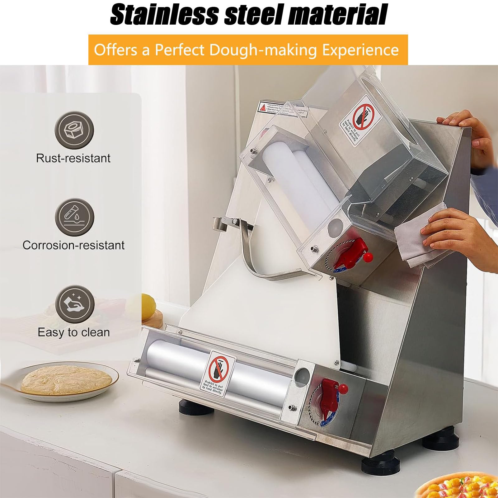 Rullo Per Pasta Per Pizza 370 W, Max 11", Rullo Per Pasta Per Pizza Elettrico Automatico Da 370 W, Macchina Per Impastare A Spessore Regolabile In Acciaio Inossidabile Per Attrezzature Per Noodle