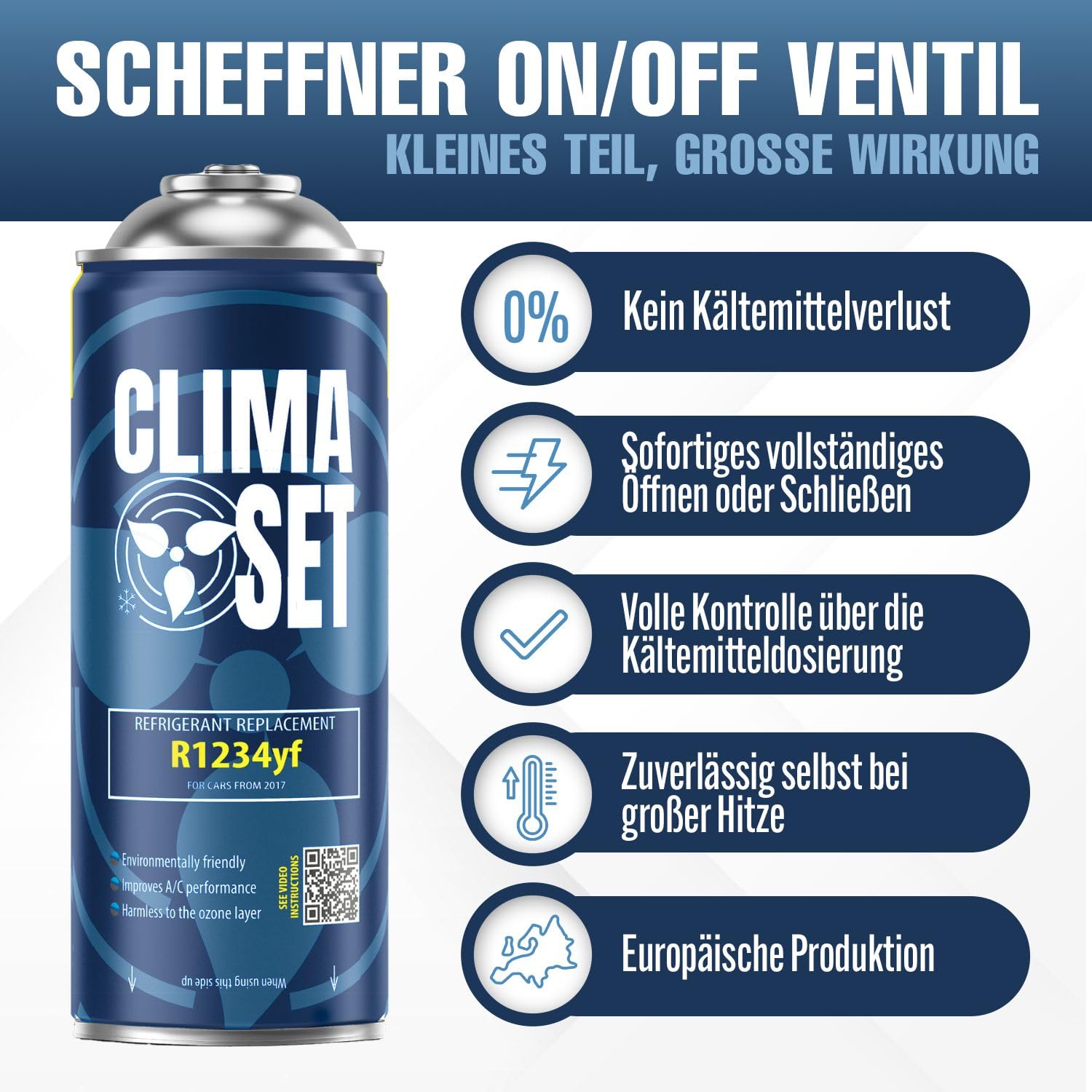 ClimaSet - R-1234yf Kältemittel & Schlauch & Adapter - Klima Selbst Befüllen Set - Nachfüllset, Autoklima Nachfüllen - 170g