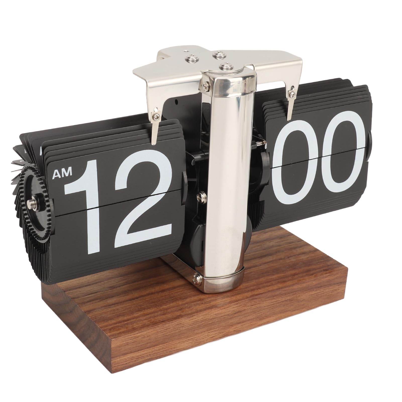 Flip Down Clock Electric Automatic Turning Digital Flip Desk Clock, Retro Flip Desk Clock Internal Gear Operated Battery Operated Mechanical Clock, for Home Room Office Decoration (Silver Pillar)