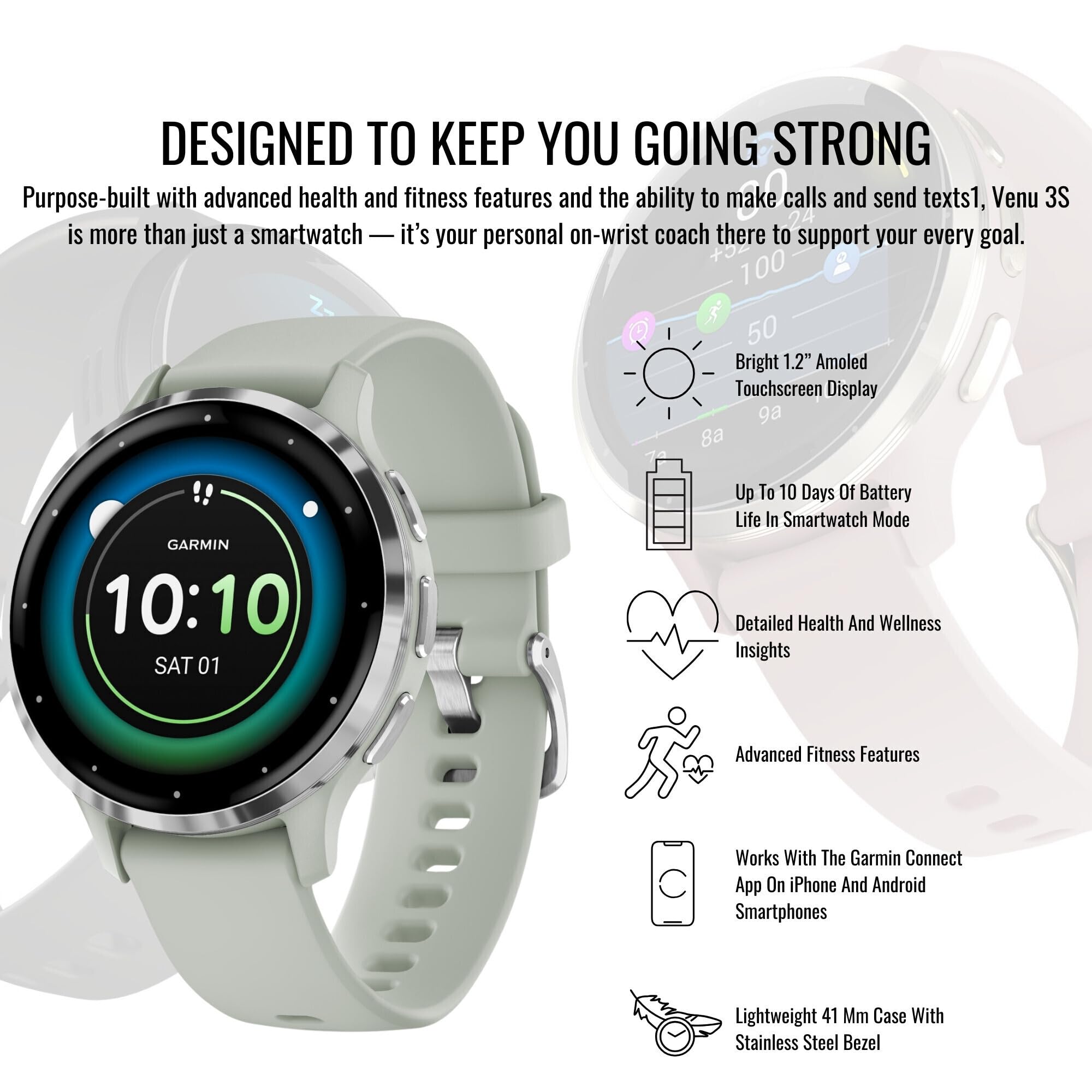 Amazon | Garmin Venu 3S スマートウォッチ (シルバーとセージグレー 